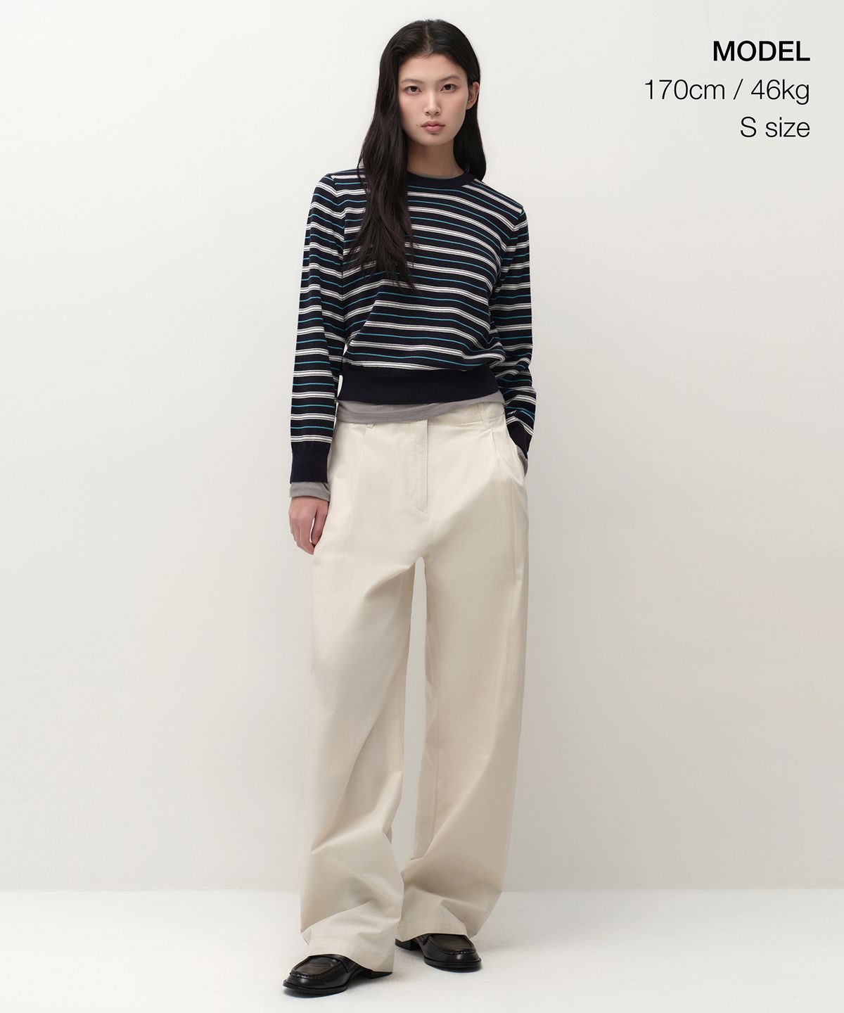무신사 스탠다드 우먼(MUSINSA STANDARD WOMAN) 우먼즈 멀티 스트라이프 크루 넥 니트 [네이비]