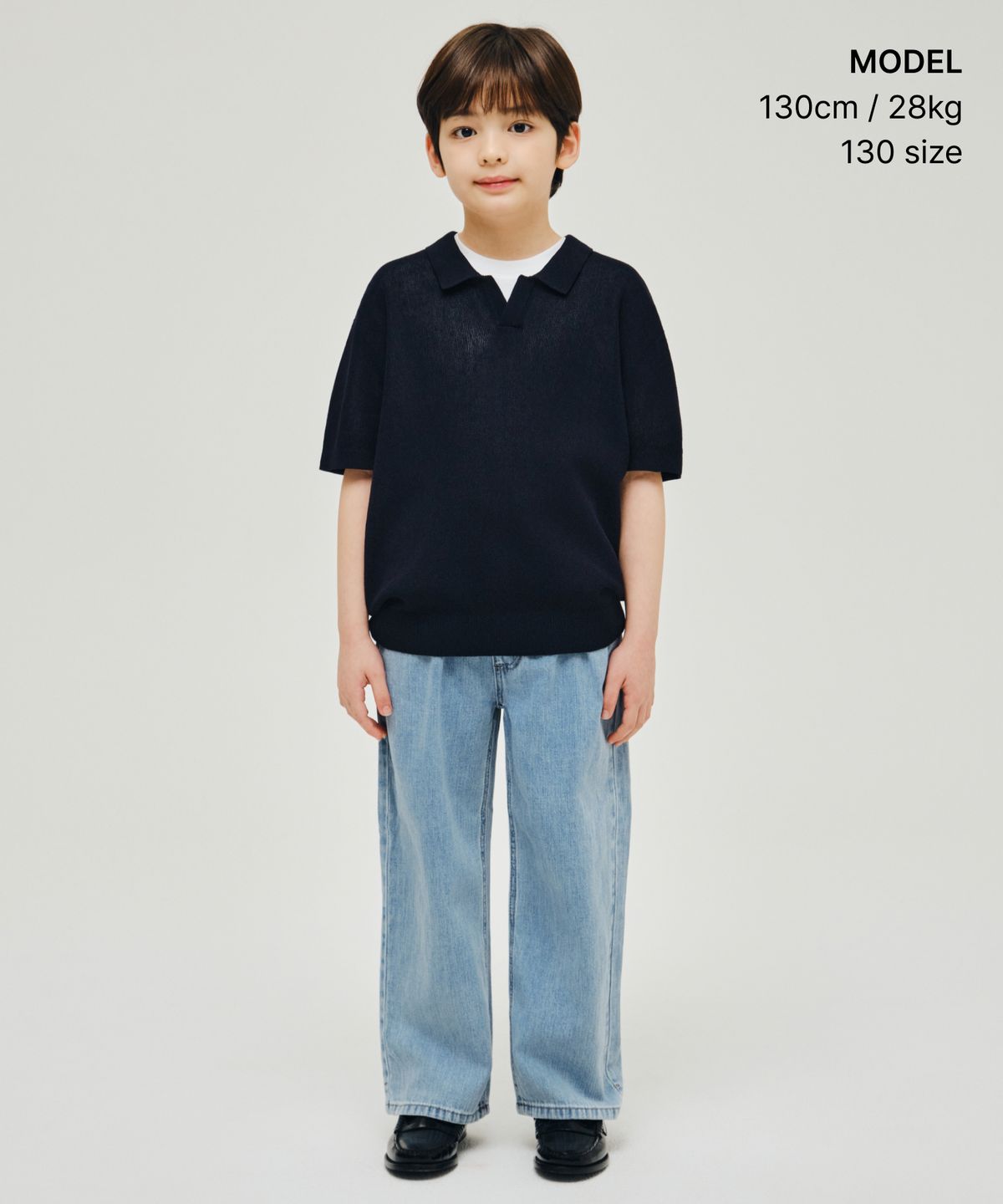 무신사 스탠다드 키즈(MUSINSA STANDARD KIDS) 쿨 터치 슬릿 넥 니티드 폴로 셔츠 [네이비]