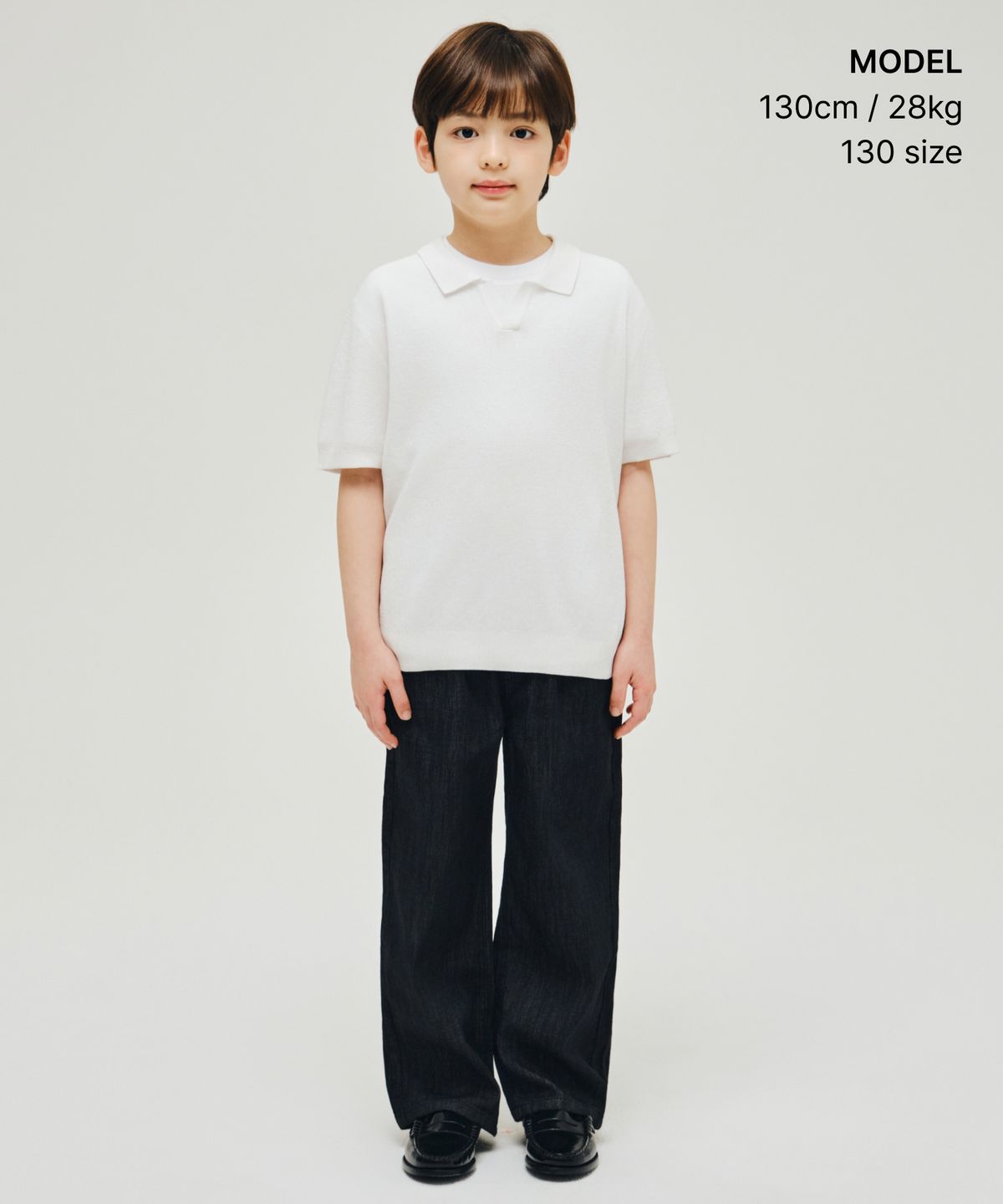 무신사 스탠다드 키즈(MUSINSA STANDARD KIDS) 쿨 터치 슬릿 넥 니티드 폴로 셔츠 [아이보리]