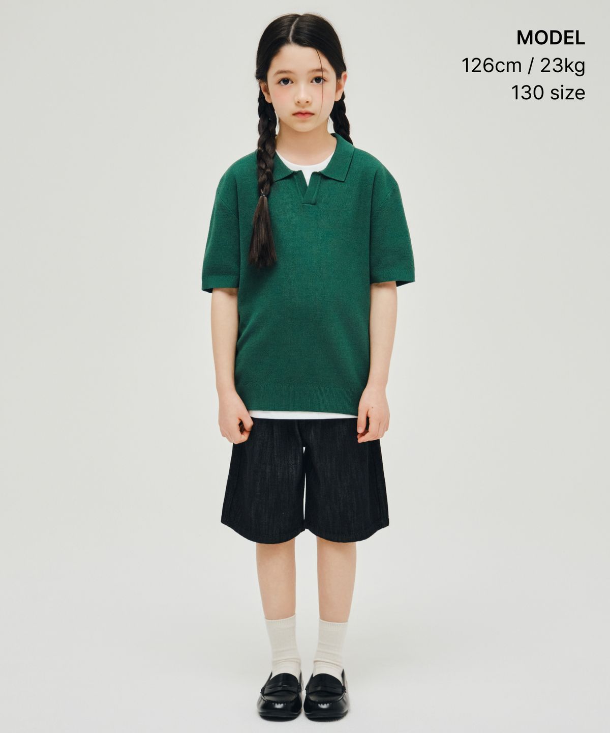 무신사 스탠다드 키즈(MUSINSA STANDARD KIDS) 쿨 터치 슬릿 넥 니티드 폴로 셔츠 [더스티 그린]