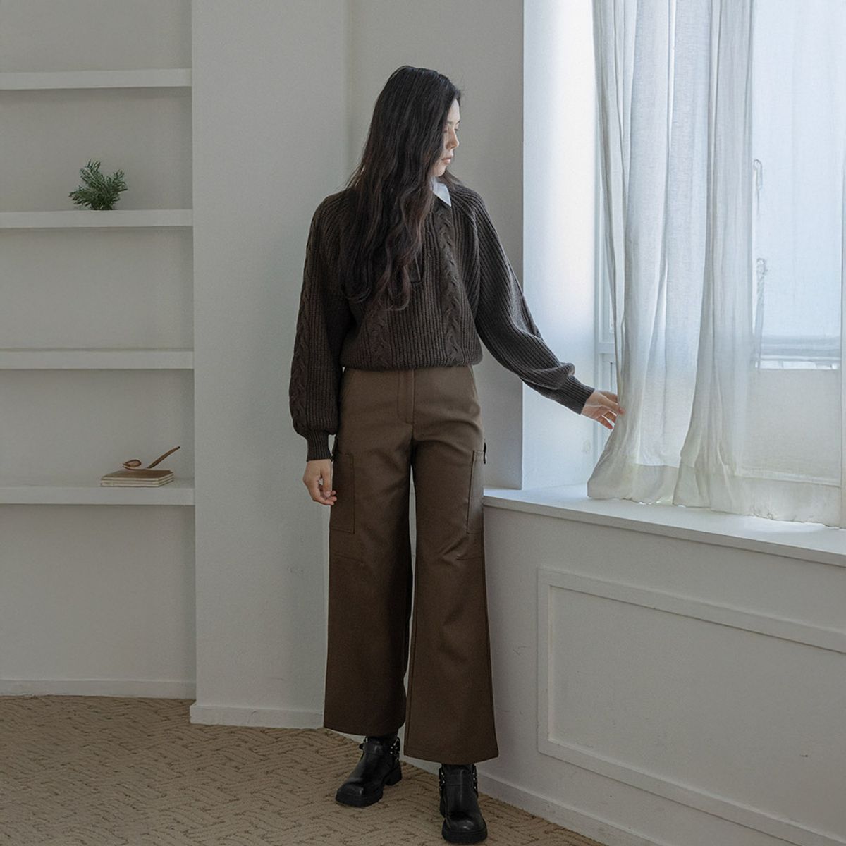 랭썬(LANGSON) LS_Slim-fit curve casual pants_BROWN