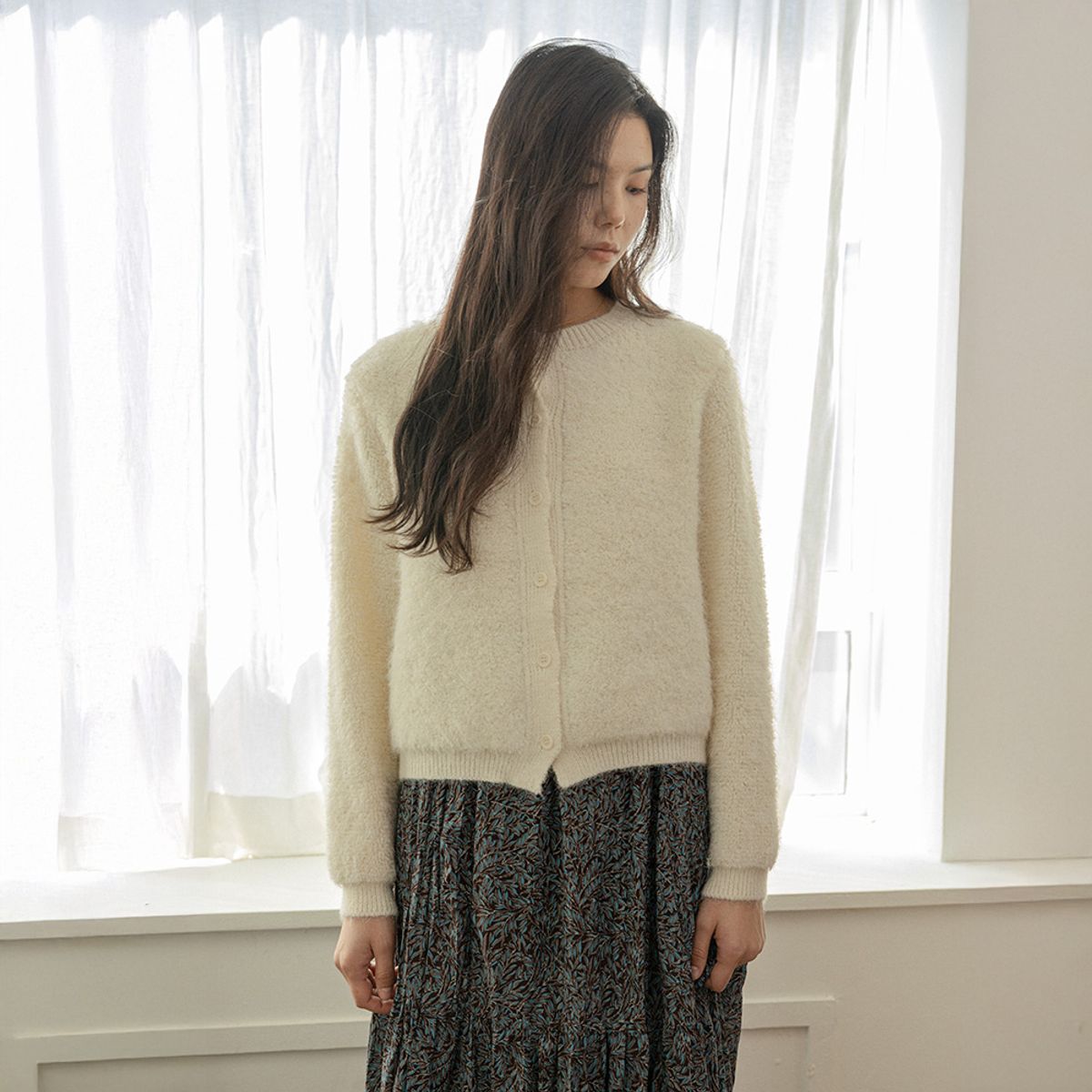 랭썬(LANGSON) LS_Plush knit cardigan_IVORY