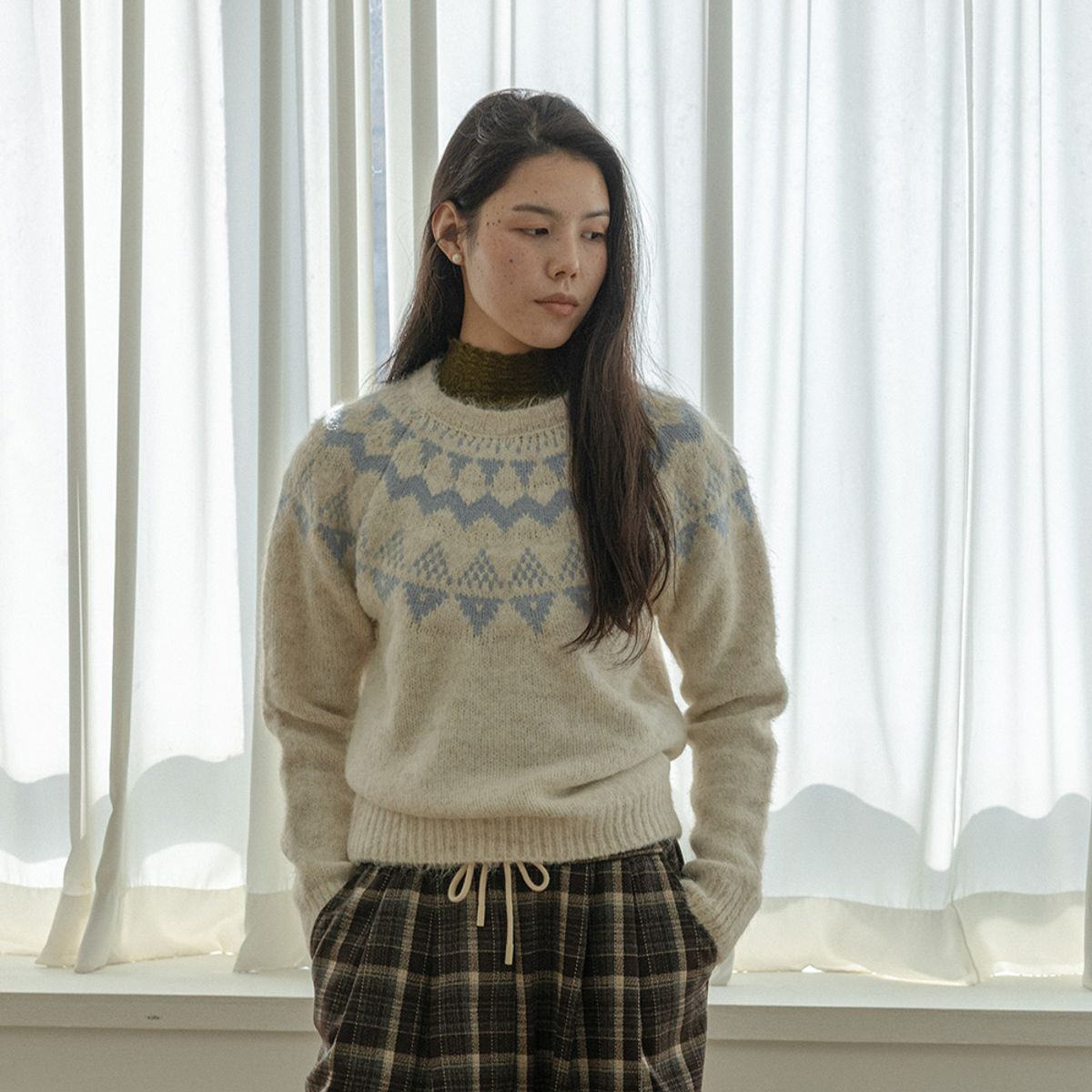 랭썬(LANGSON) LS_Diamond pattern pullover knit top_2color