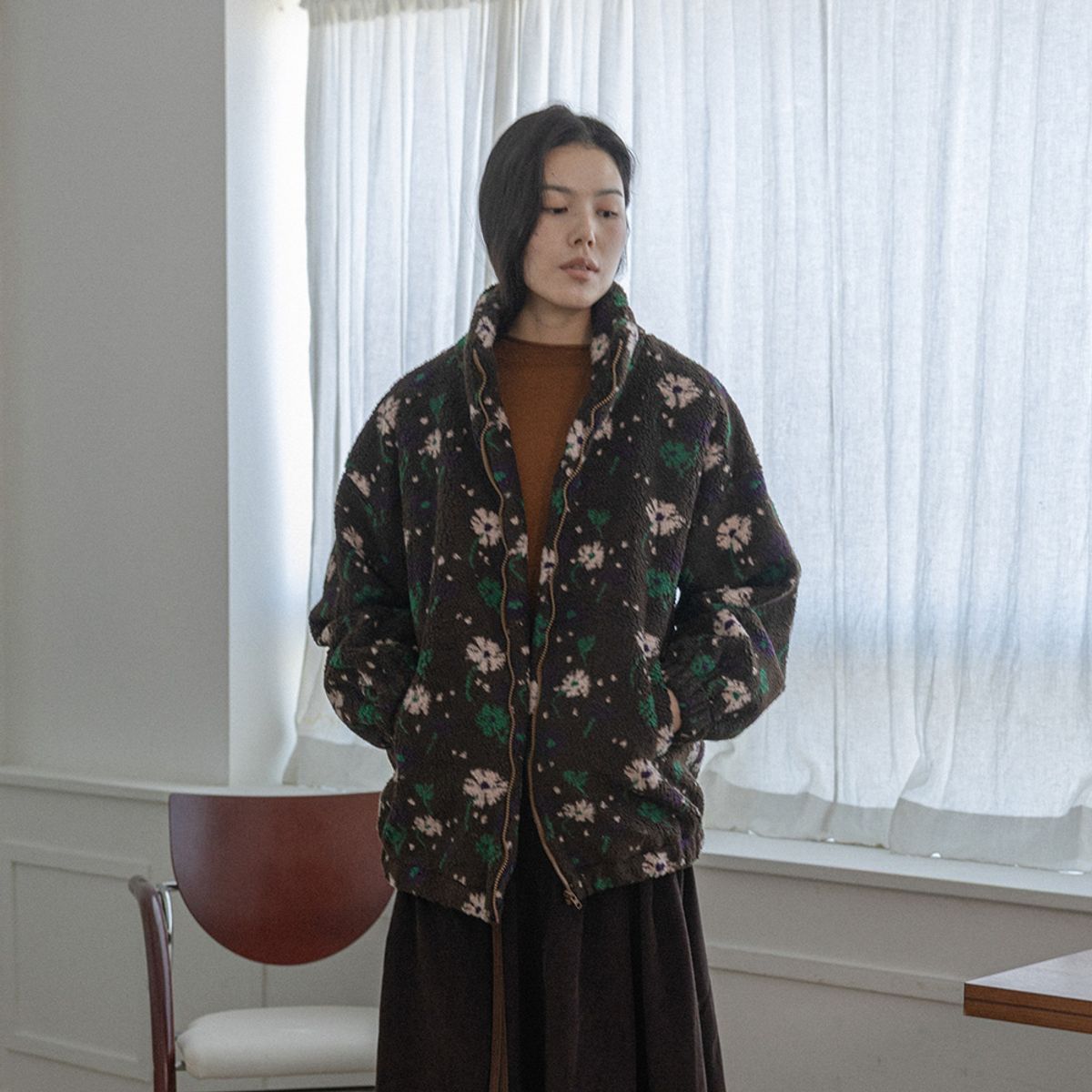 랭썬(LANGSON) LS_Midnight garden short coat_DARK BROWN