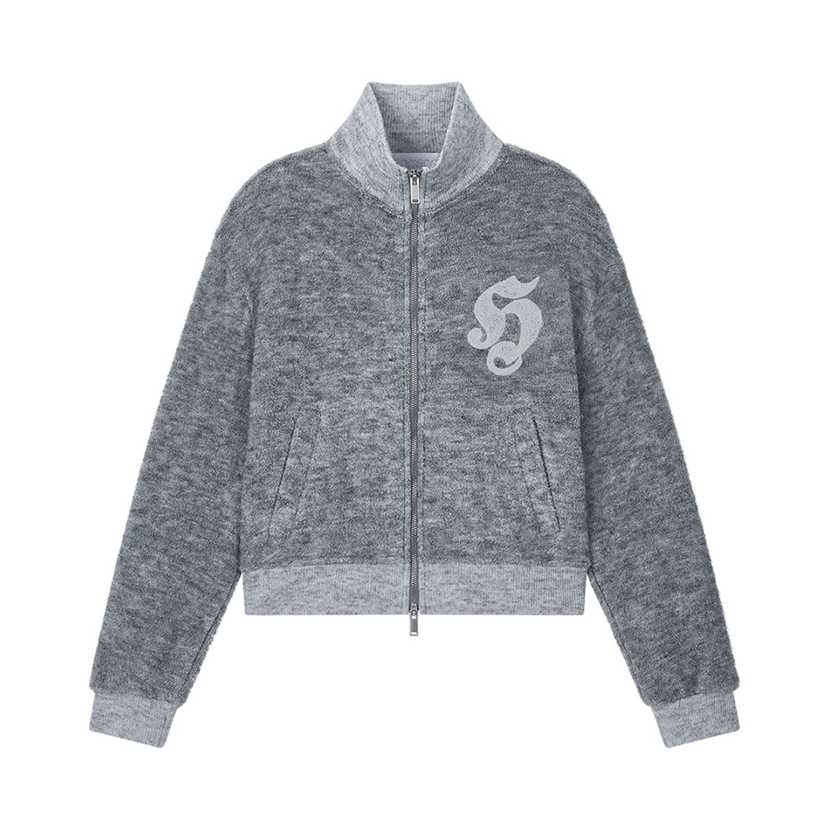 솜속(SOMSOC) SYMBOL HAIRY KNIT ZIP-UP_M.GREY