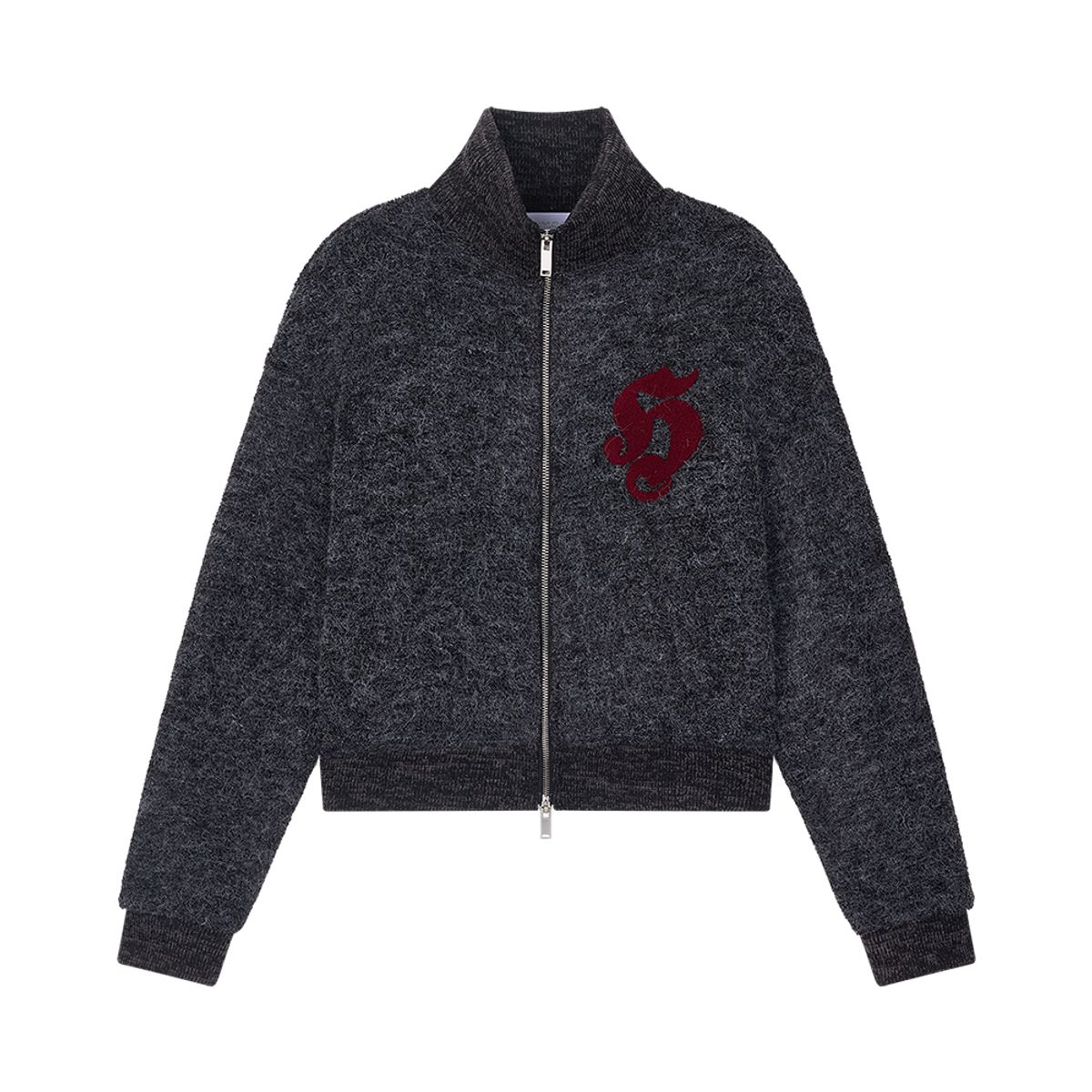 솜속(SOMSOC) SYMBOL HAIRY KNIT ZIP-UP_CHARCOAL