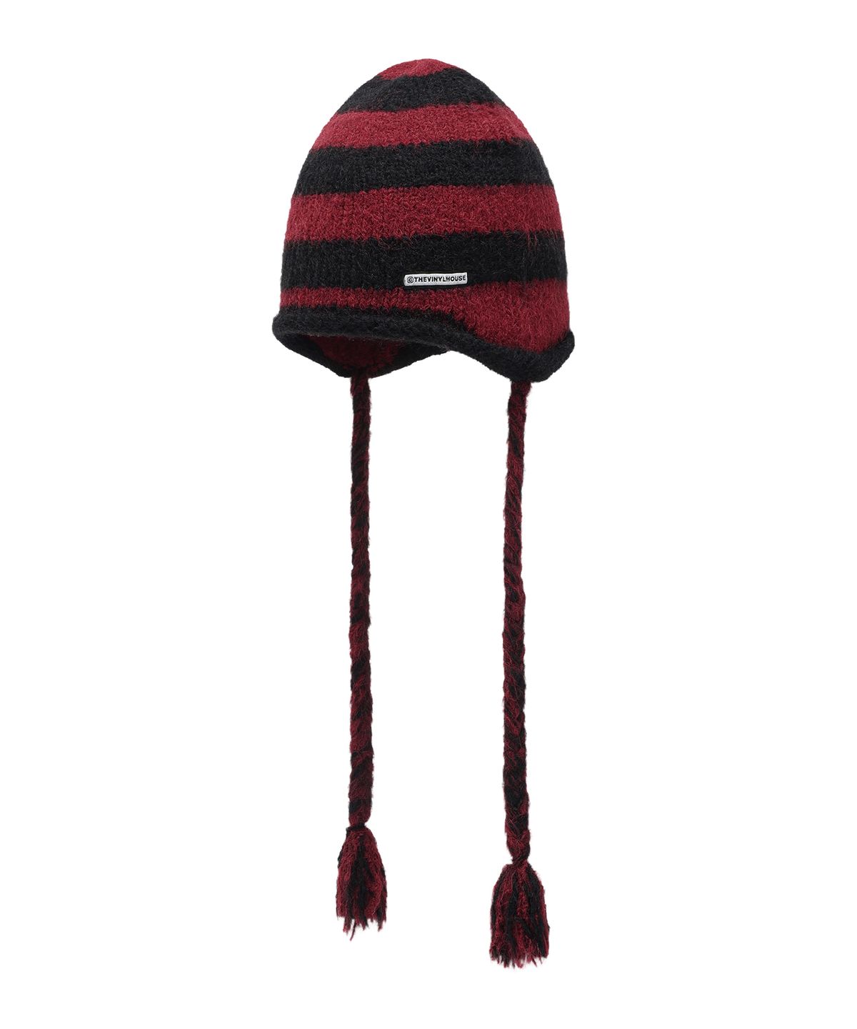 더바이닐하우스(THEVINYLHOUSE) EAR FLAP STRIPE BEANIE RED