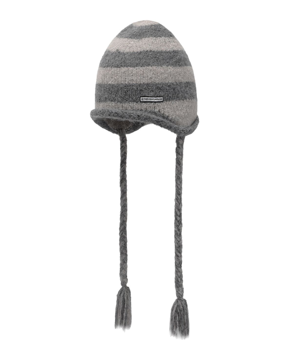 더바이닐하우스(THEVINYLHOUSE) EAR FLAP STRIPE BEANIE GREY