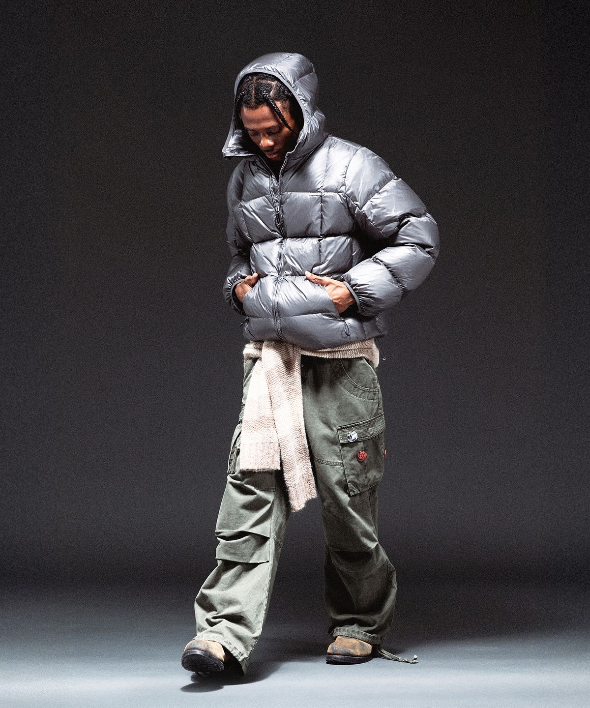 더바이닐하우스(THEVINYLHOUSE) HOODED DUCK DOWN JACKET CHARCOAL