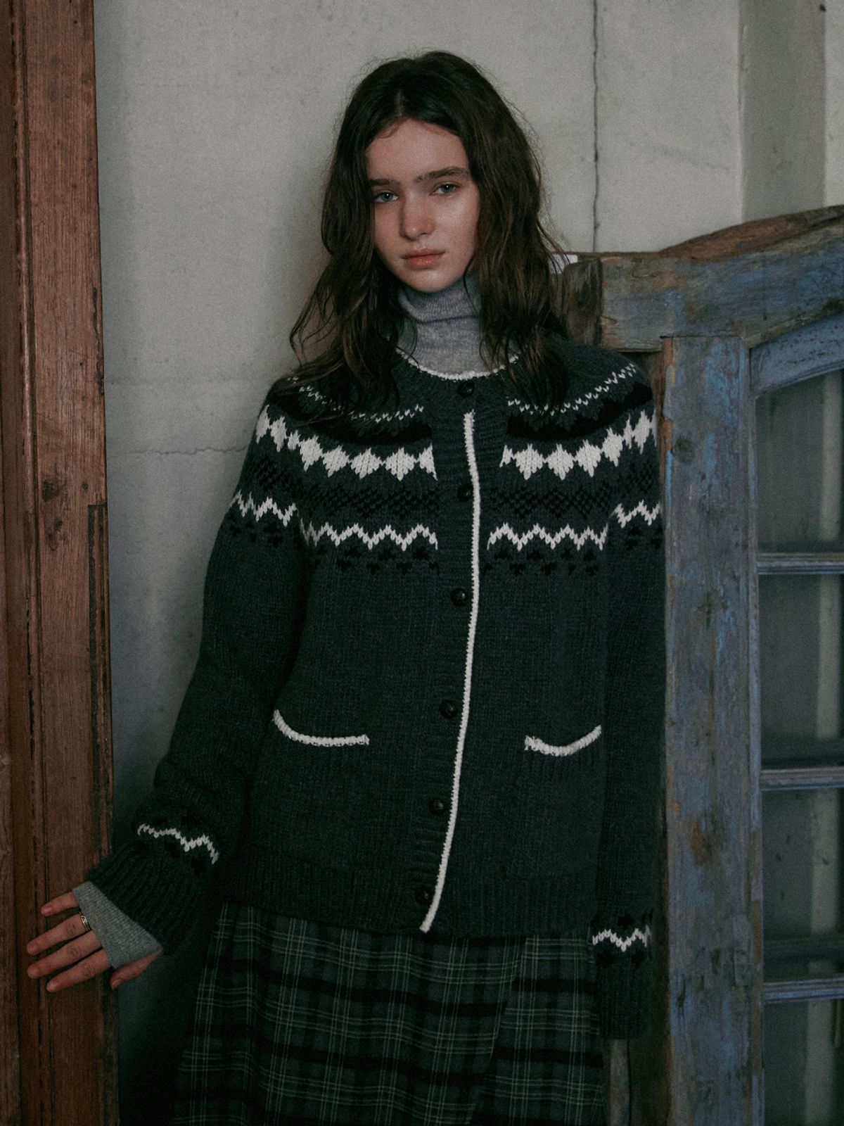르니나(LENINA) ROSY wool cowichan cardigan_GRAY