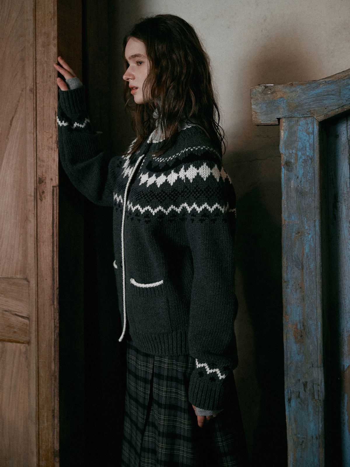 르니나(LENINA) ROSY wool cowichan cardigan_GRAY