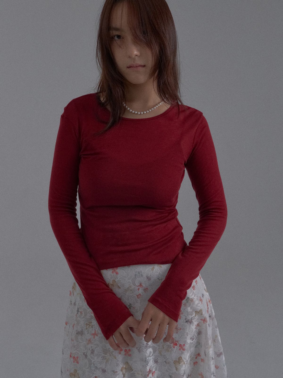 쏘리, 투 머치 러브(SORRY, TOO MUCH LOVE) Slim Wool Lyocell Tee_Red