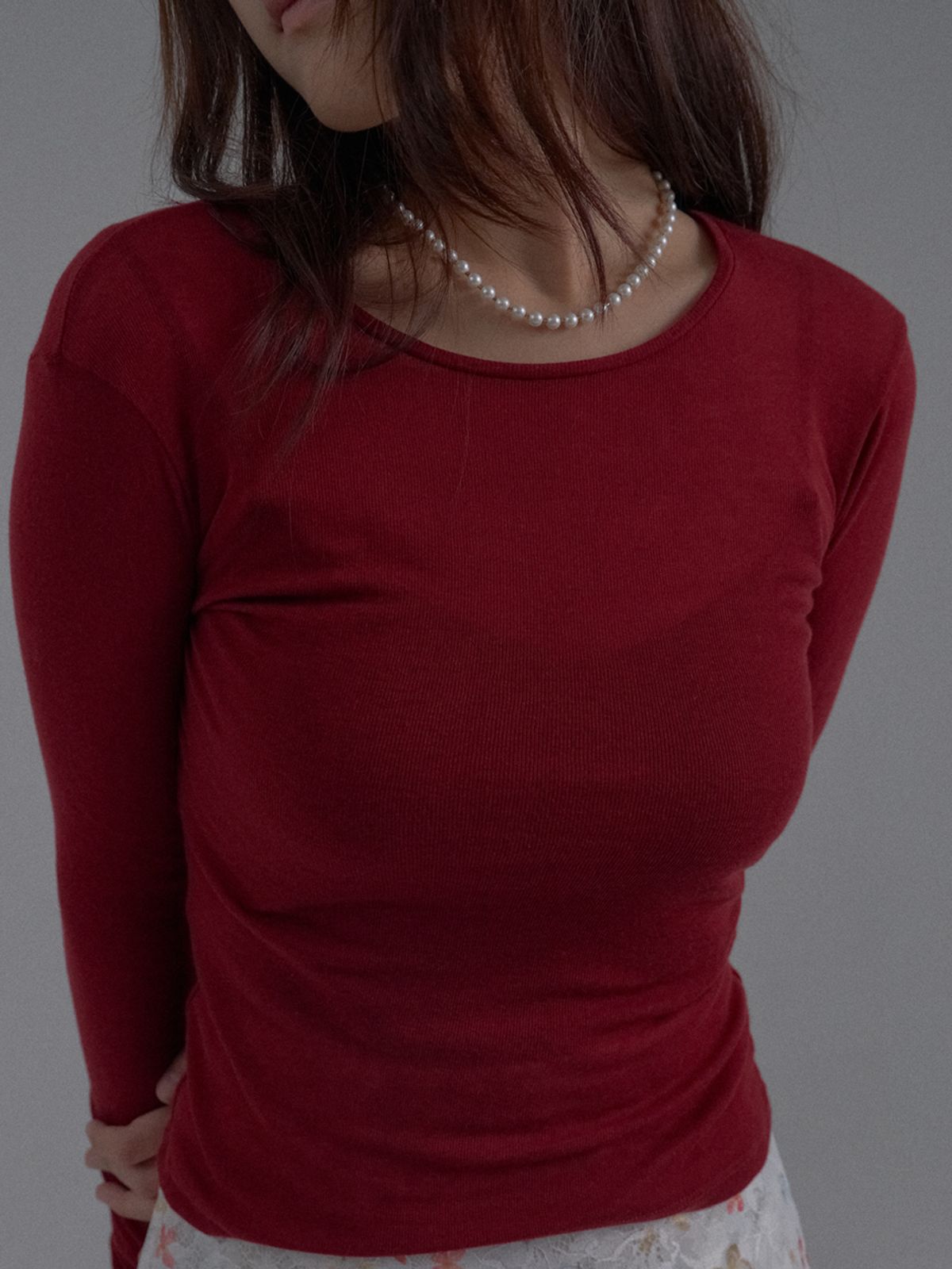 쏘리, 투 머치 러브(SORRY, TOO MUCH LOVE) Slim Wool Lyocell Tee_Red