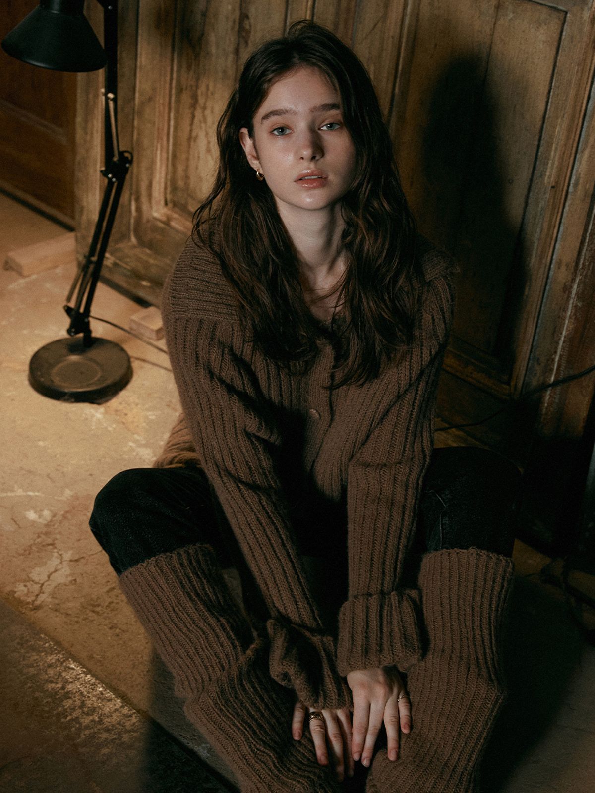 르니나(LENINA) SOLA high neck knit cardigan_BROWN