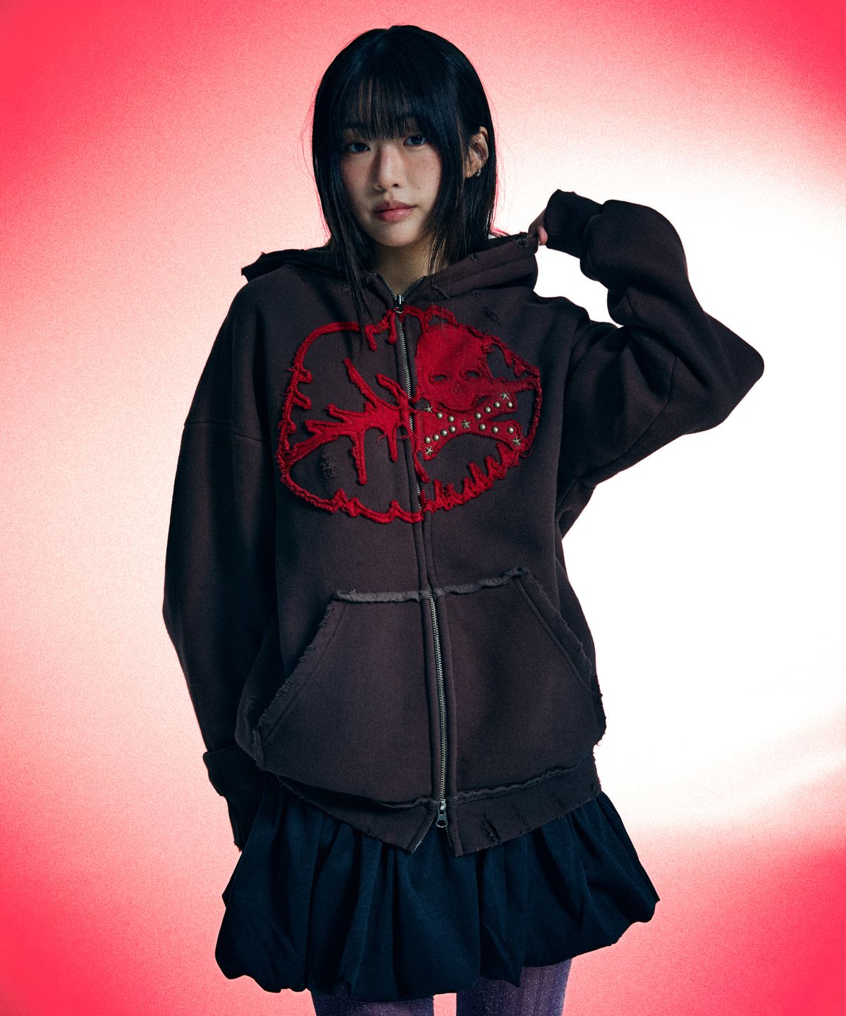 유얼쎄시(YOUR SASSY) Antique Skull Hoodie Zip Up (BROWN)