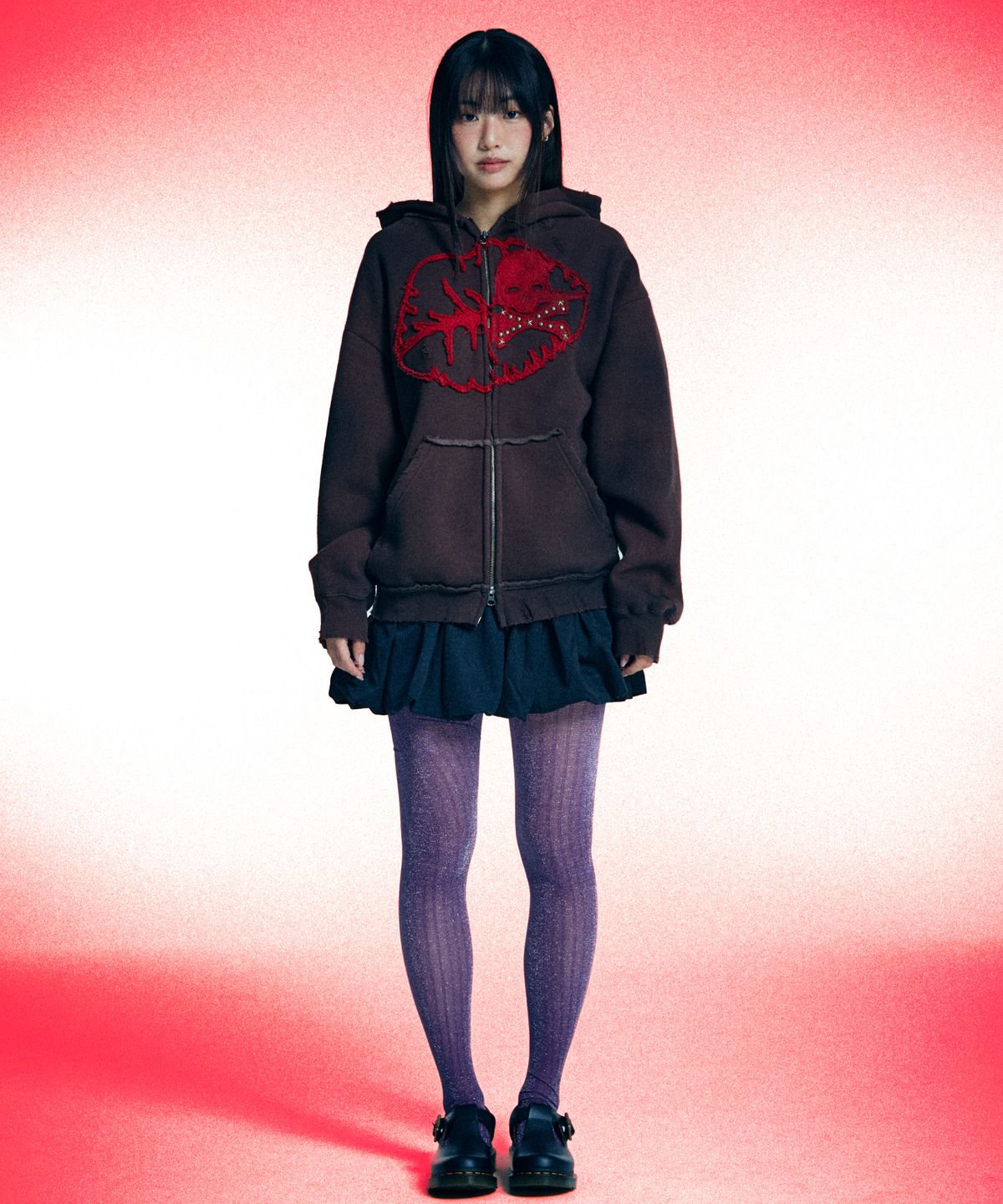 유얼쎄시(YOUR SASSY) Antique Skull Hoodie Zip Up (BROWN)