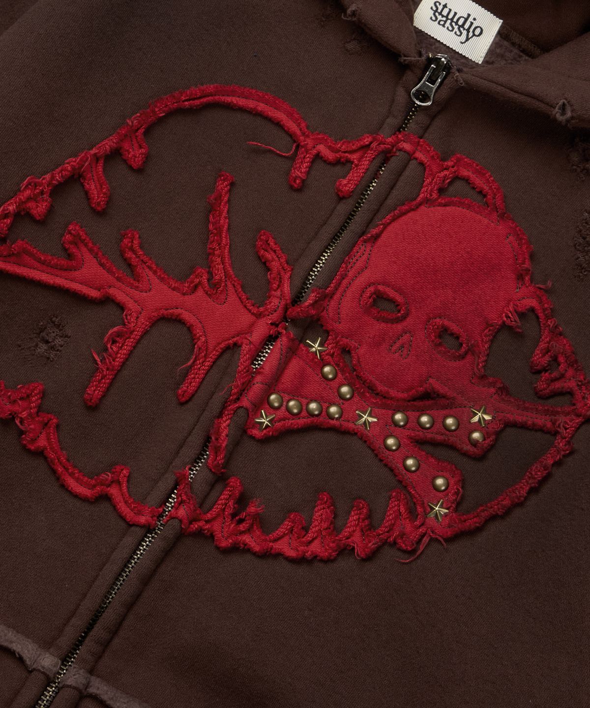 유얼쎄시(YOUR SASSY) Antique Skull Hoodie Zip Up (BROWN)