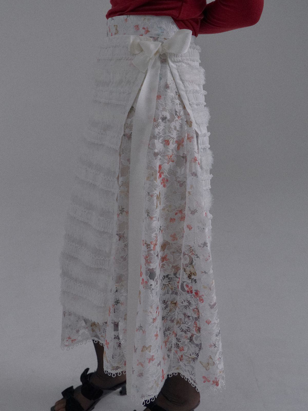 쏘리, 투 머치 러브(SORRY, TOO MUCH LOVE) Fringe Chiffon Layered Wrap Skirt_White