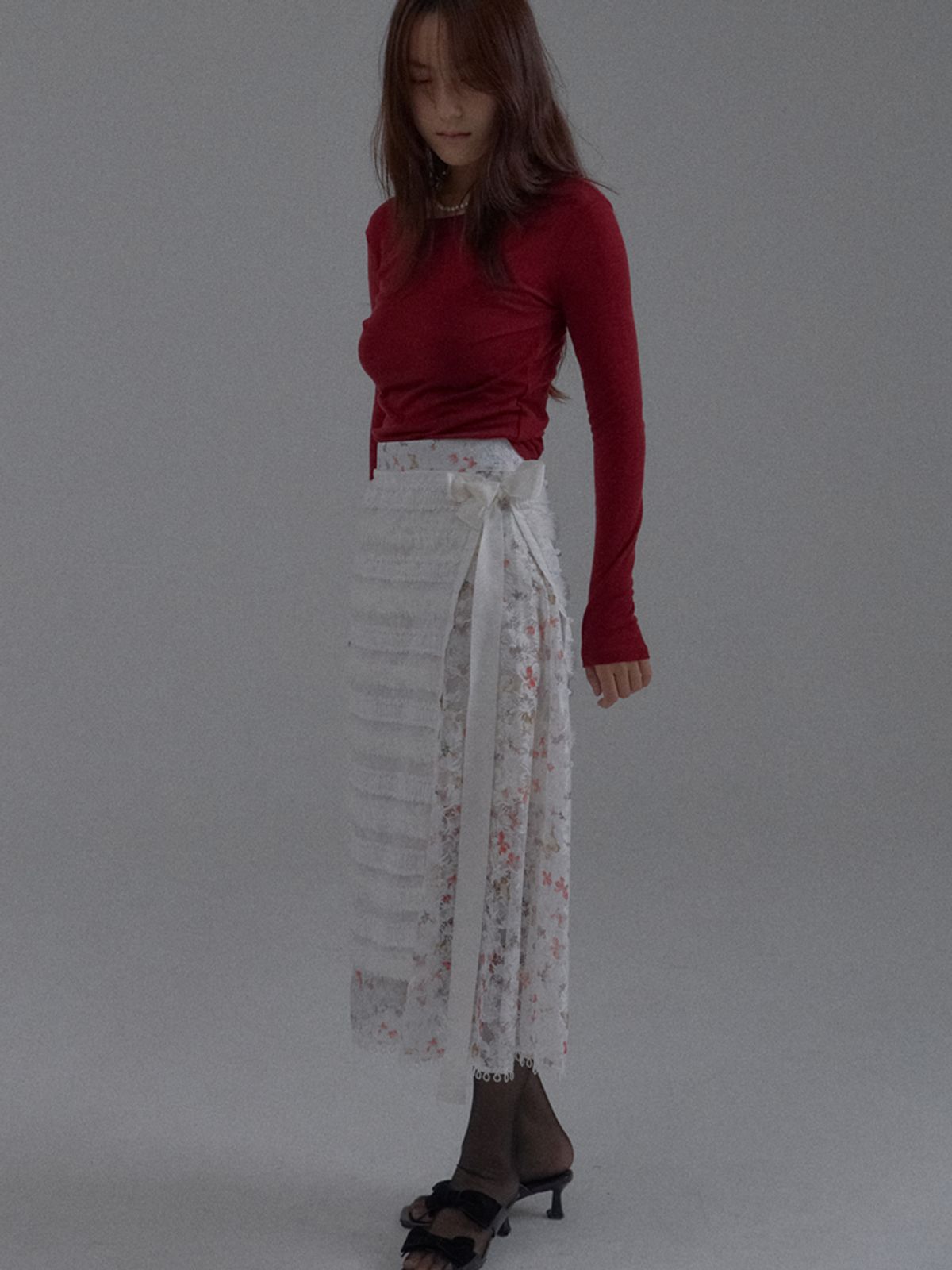 쏘리, 투 머치 러브(SORRY, TOO MUCH LOVE) Fringe Chiffon Layered Wrap Skirt_White
