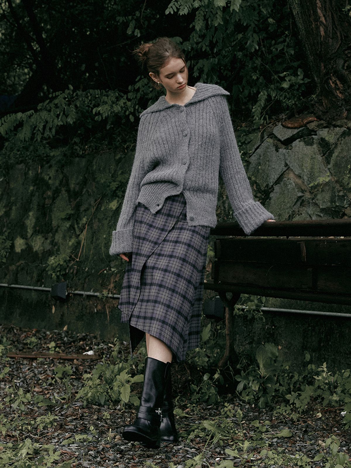 르니나(LENINA) SOLA high neck knit cardigan_GRAY