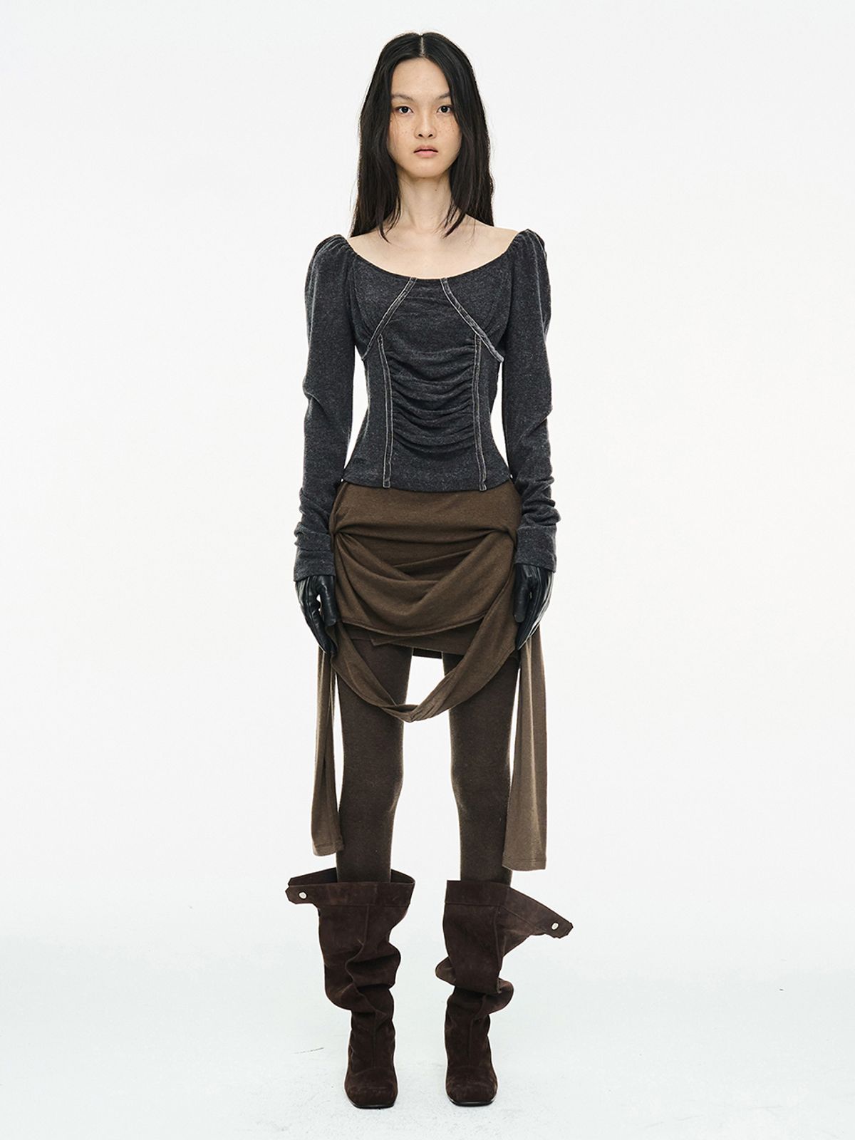 세릭(CERRIC) LAYERED HALTER TOP / BROWN