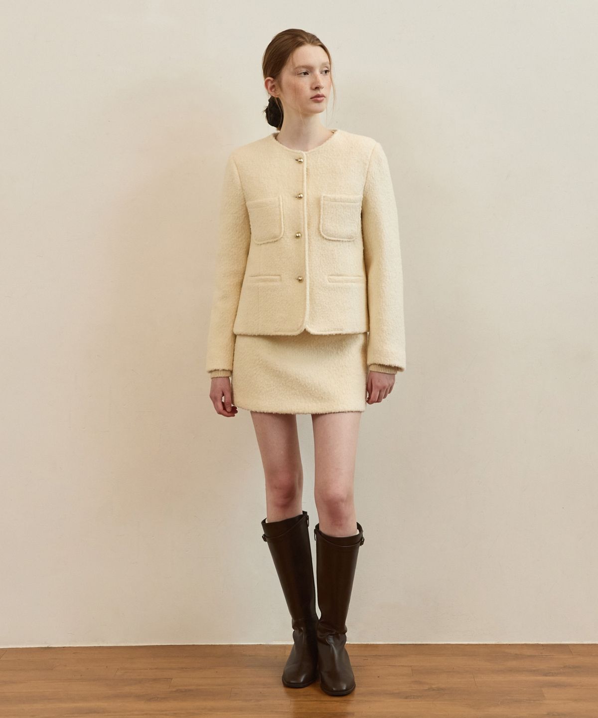 어다울(ADAUL) Teddy boucle tweed mini skirt - ivory