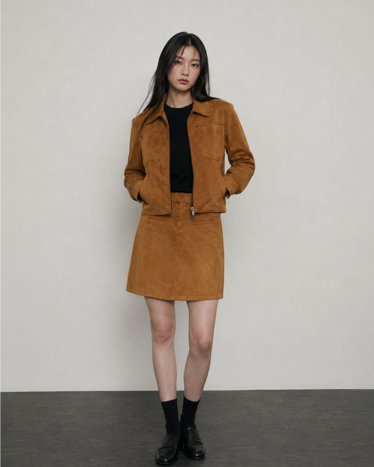 브릴먼스(BRILLEMONTHS) 스웨이드 집업 자켓 [카멜]