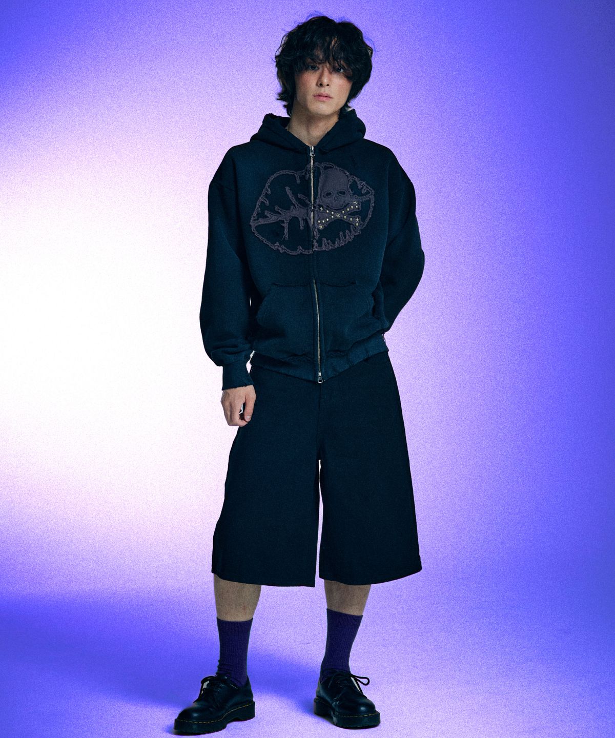 유얼쎄시(YOUR SASSY) Antique Skull Hoodie Zip Up (BLACK)