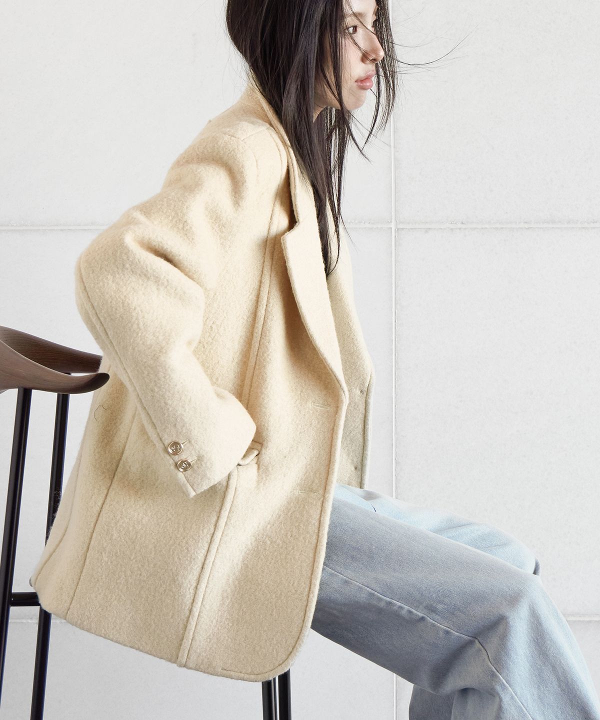 런던다다(LONDONDADA) BOUCLE LOGO PATCHED WOOL JACKET, BUTTER YELLOW
