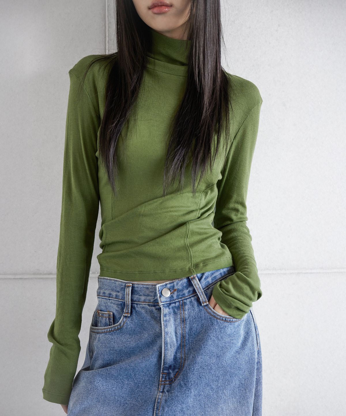 런던다다(LONDONDADA) WOOL BLENDED POLA T-SHIRT, OLIVE