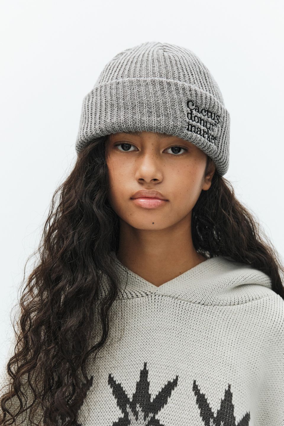 MUSINSA公式 | CACTUSDONUTMARKET Lettering Fold Knit Beanie-Melange