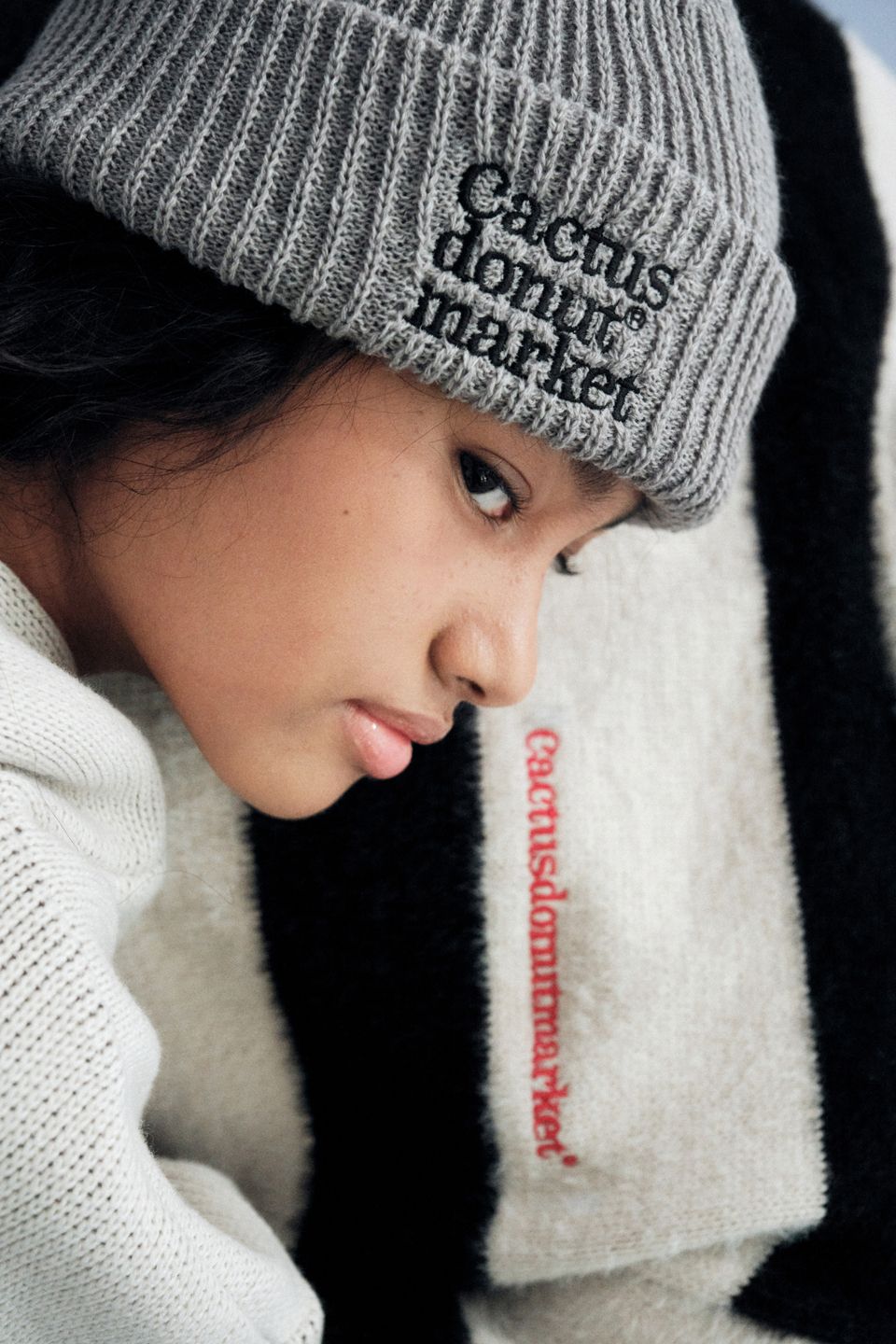 MUSINSA公式 | CACTUSDONUTMARKET Lettering Fold Knit Beanie-Melange