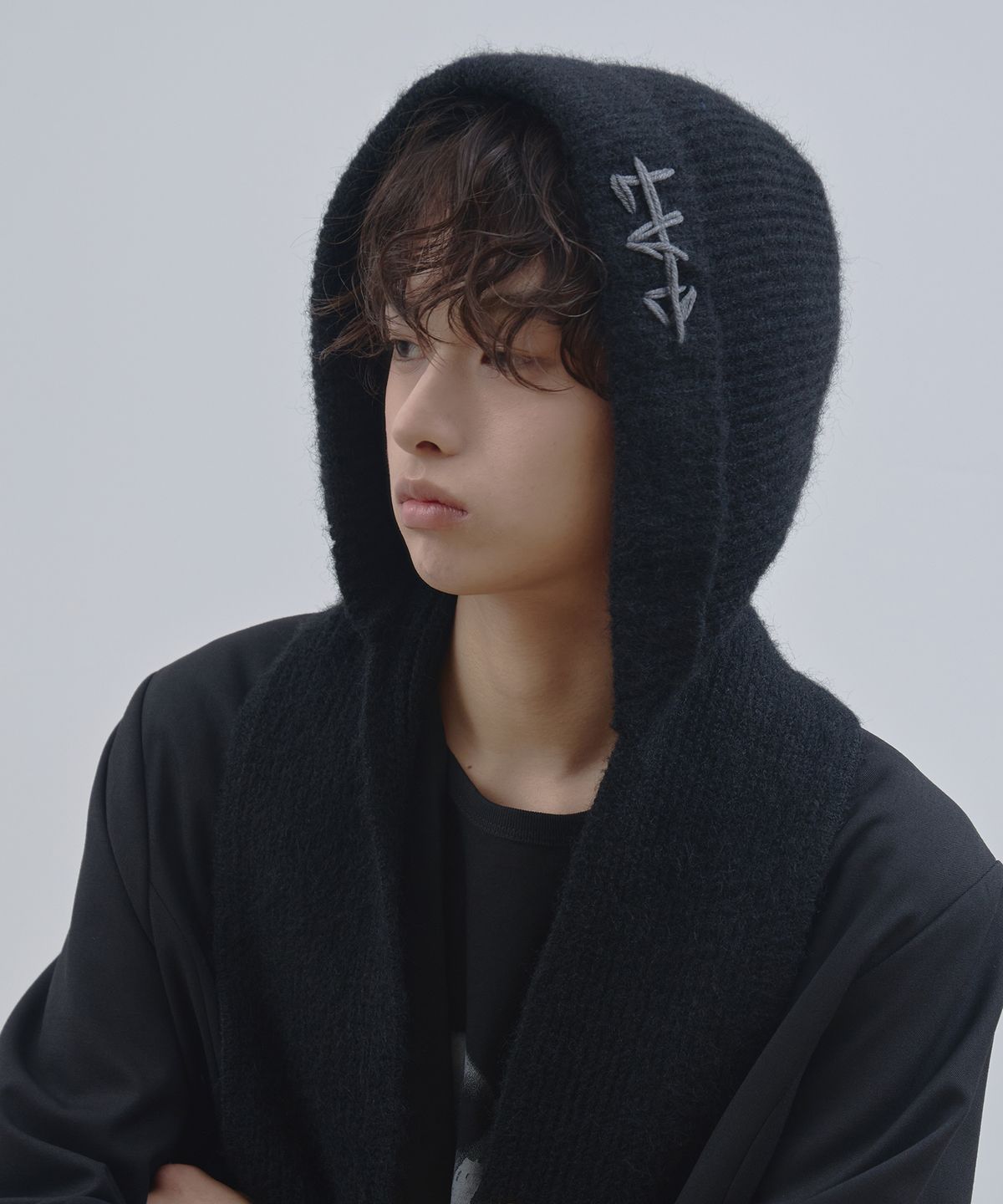 라드에디션(LAD EDITION) LAD 울 니트 후드 머플러_블랙