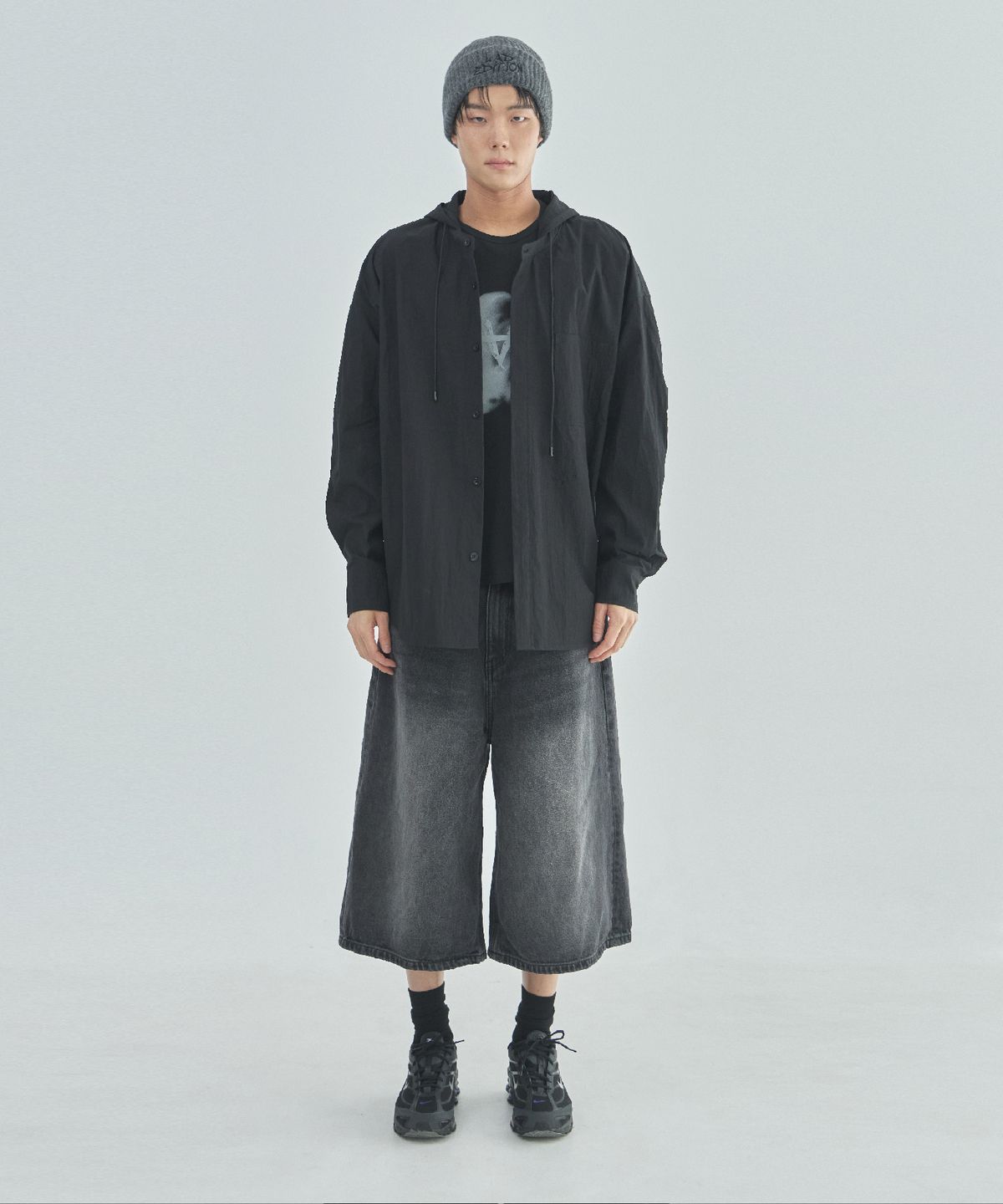 라드에디션(LAD EDITION) 블랙 CN 후드 오버핏 셔츠_블랙