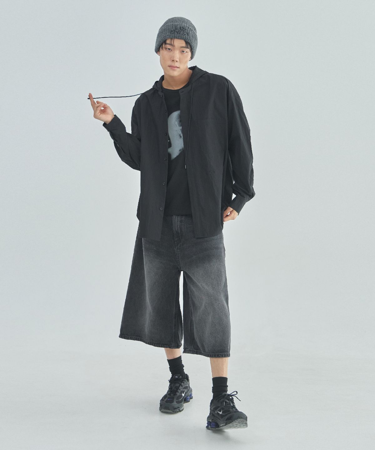라드에디션(LAD EDITION) 블랙 CN 후드 오버핏 셔츠_블랙