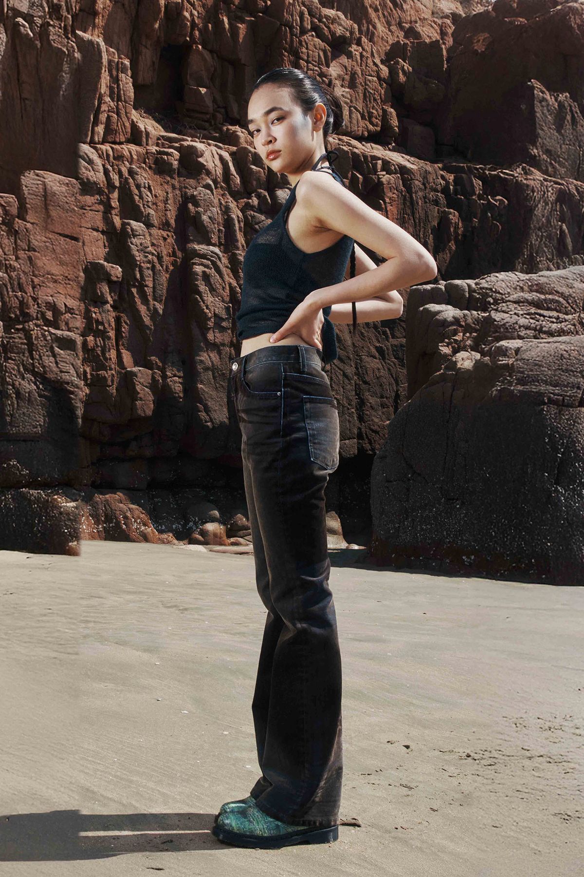 세븐틴엔드(17END) F 017 FLOCKED WASHED BOOTCUT