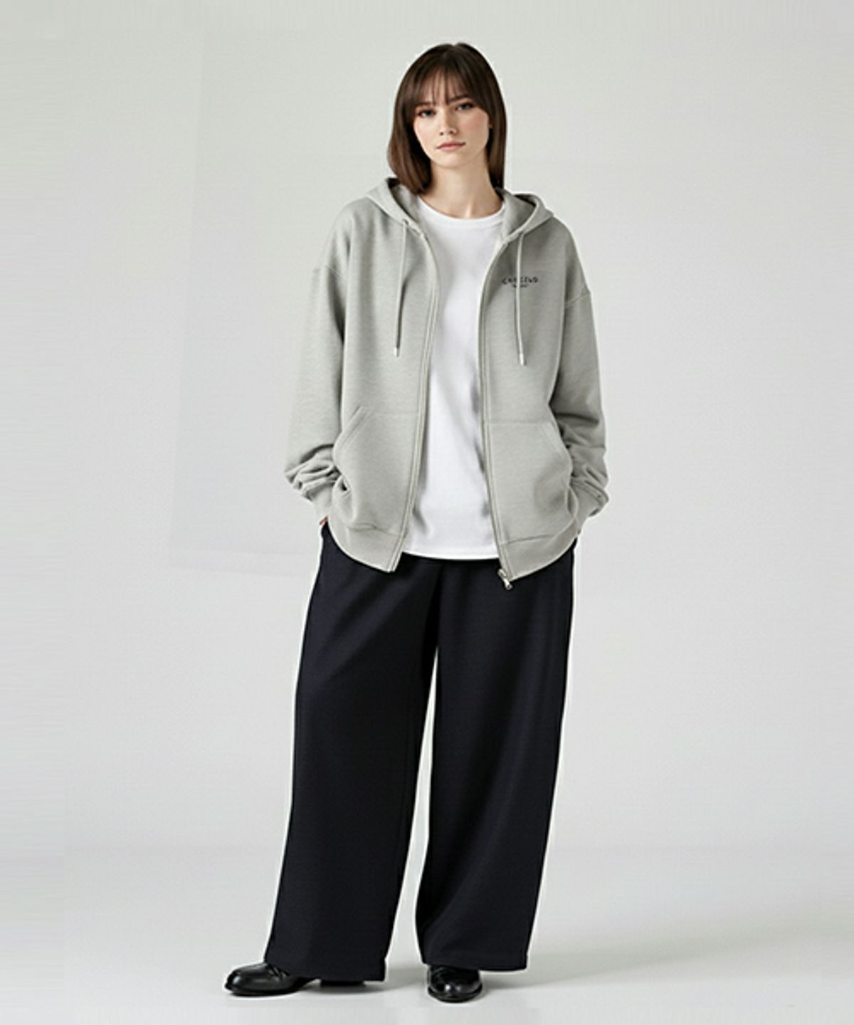 크리스첼로(CRISCELO) 시그널 로고 후드 2WAY ZIP-UP_그레이
