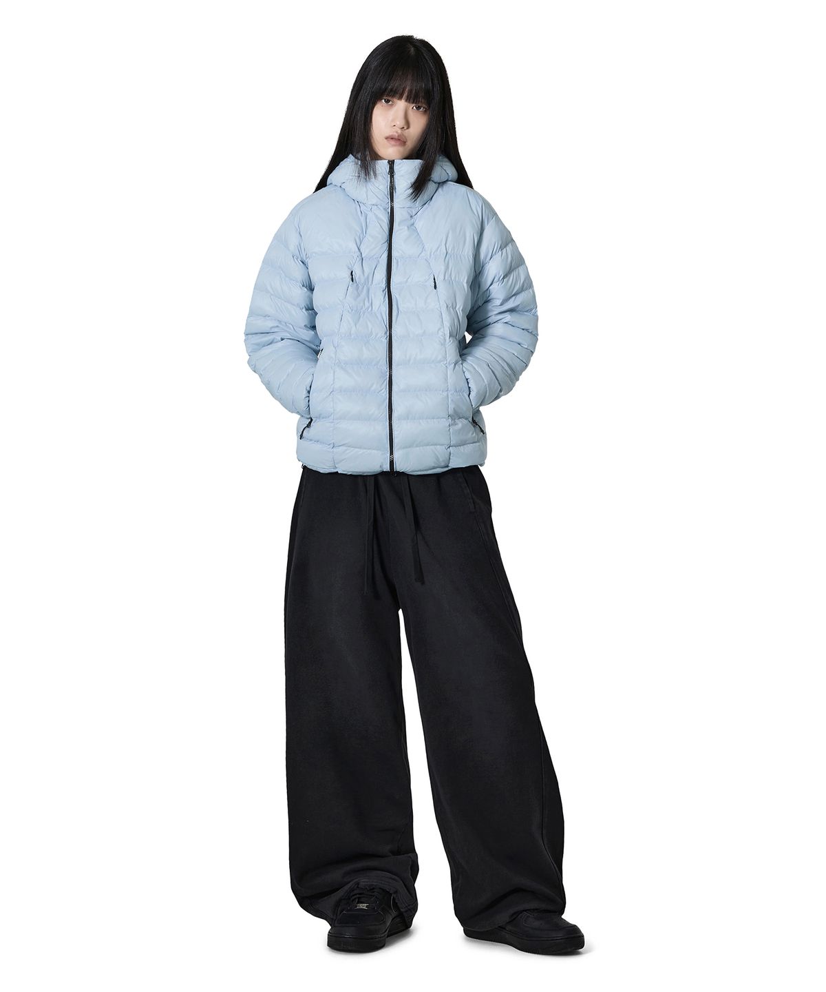 오픈야드(오와이)(OPENYARD(OY)) CURVED ZIPPER LIGHTWEIGHT PUFFER JACKET - SKY BLUE
