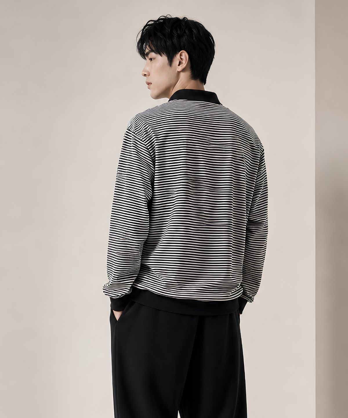 커스텀어스(CUSTOMUS) 카라배색 스트라이프 남자 긴팔 카라티셔츠 CXS25FKKT917 IVY