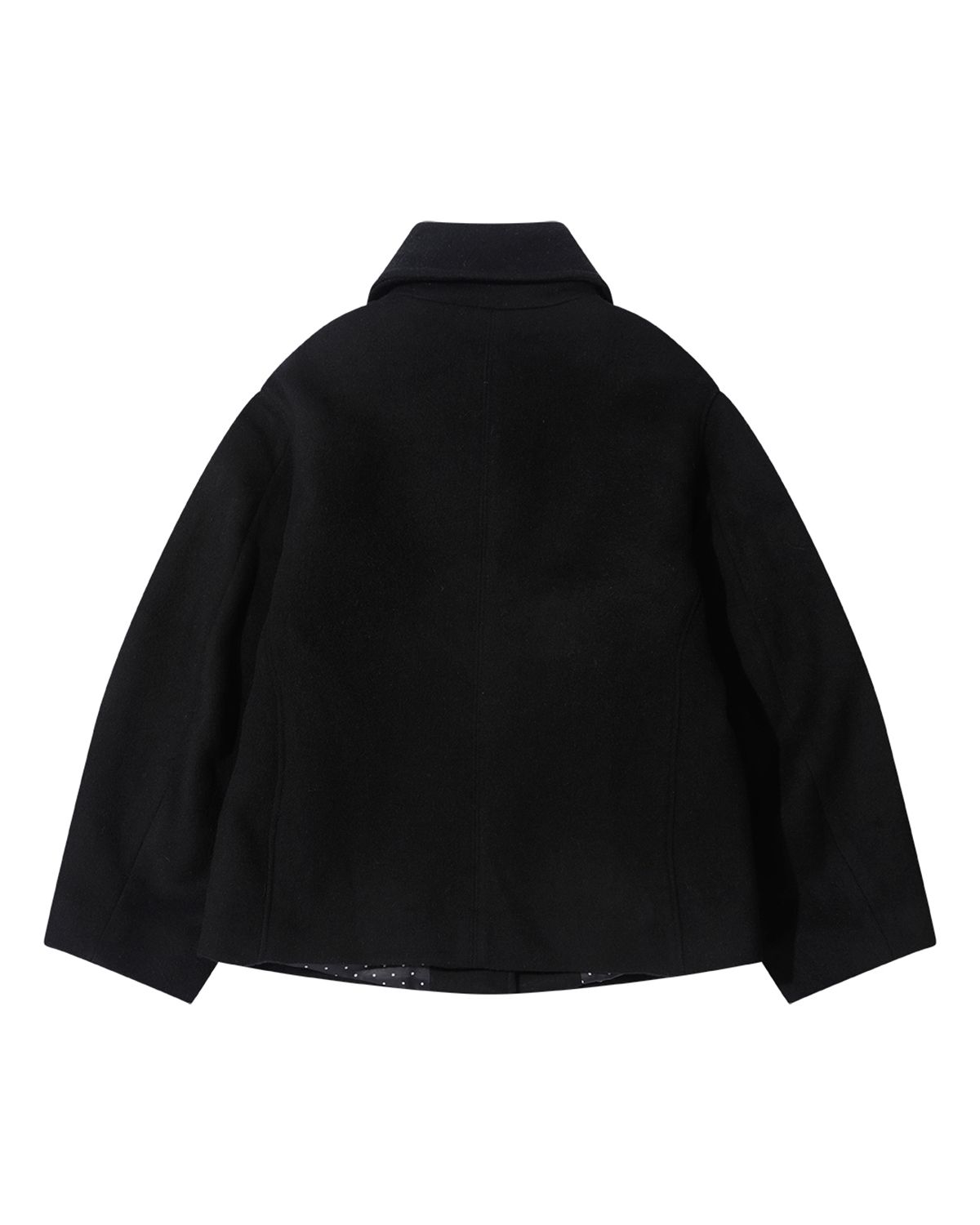 더뮤지엄비지터(THEMUSEUMVISITOR) WOOL BLEND RIBBON HALF COAT (BLACK)