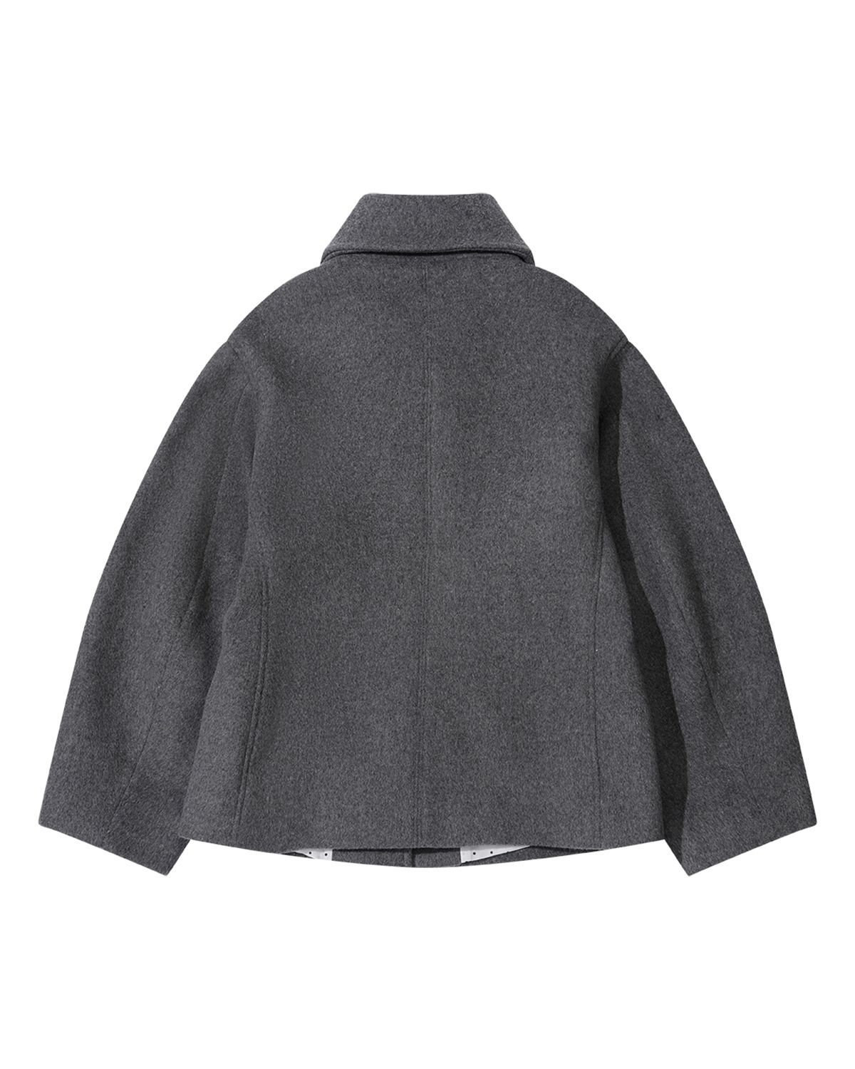 더뮤지엄비지터(THEMUSEUMVISITOR) WOOL BLEND RIBBON HALF COAT (GREY)