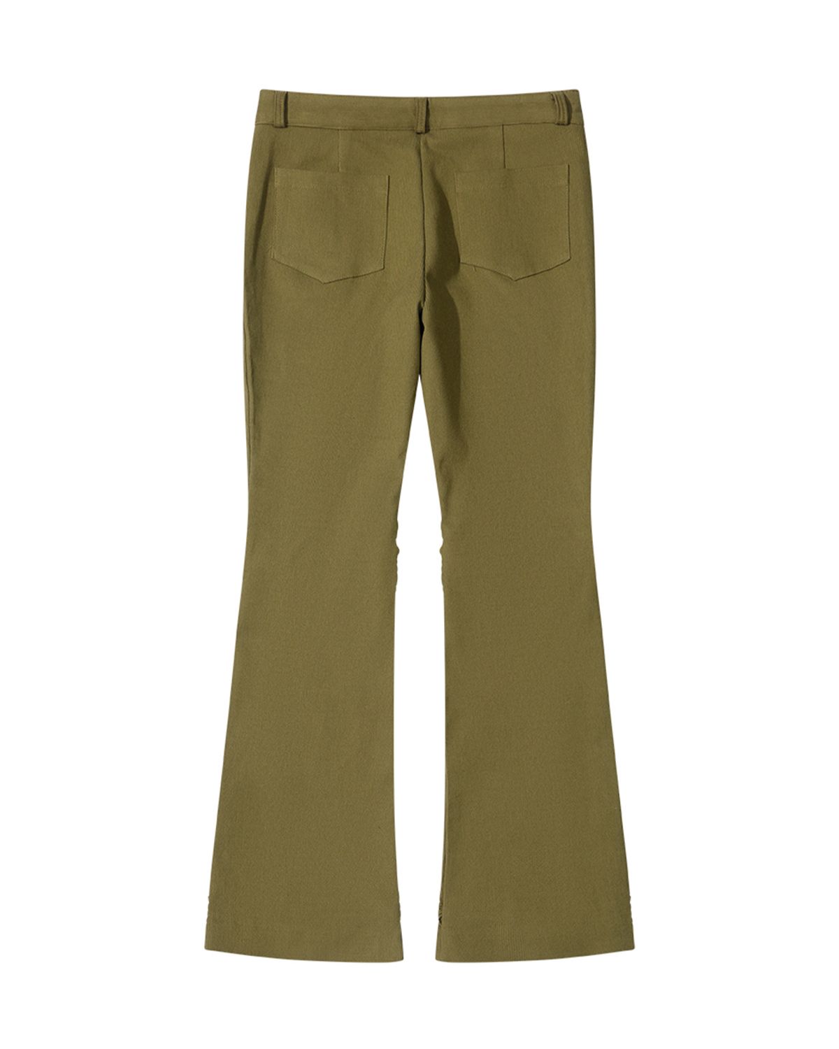더뮤지엄비지터(THEMUSEUMVISITOR) SHIRRING BOOT-CUT PANTS (OLIVE)