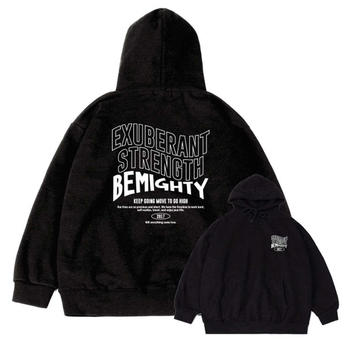 비마이티(BEMIGHTY) 웨이브 레터링 오버핏 기모 후드티셔츠 [멜란그레이]
