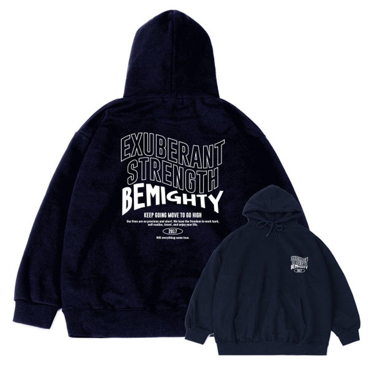 비마이티(BEMIGHTY) 웨이브 레터링 오버핏 기모 후드티셔츠 [멜란그레이]