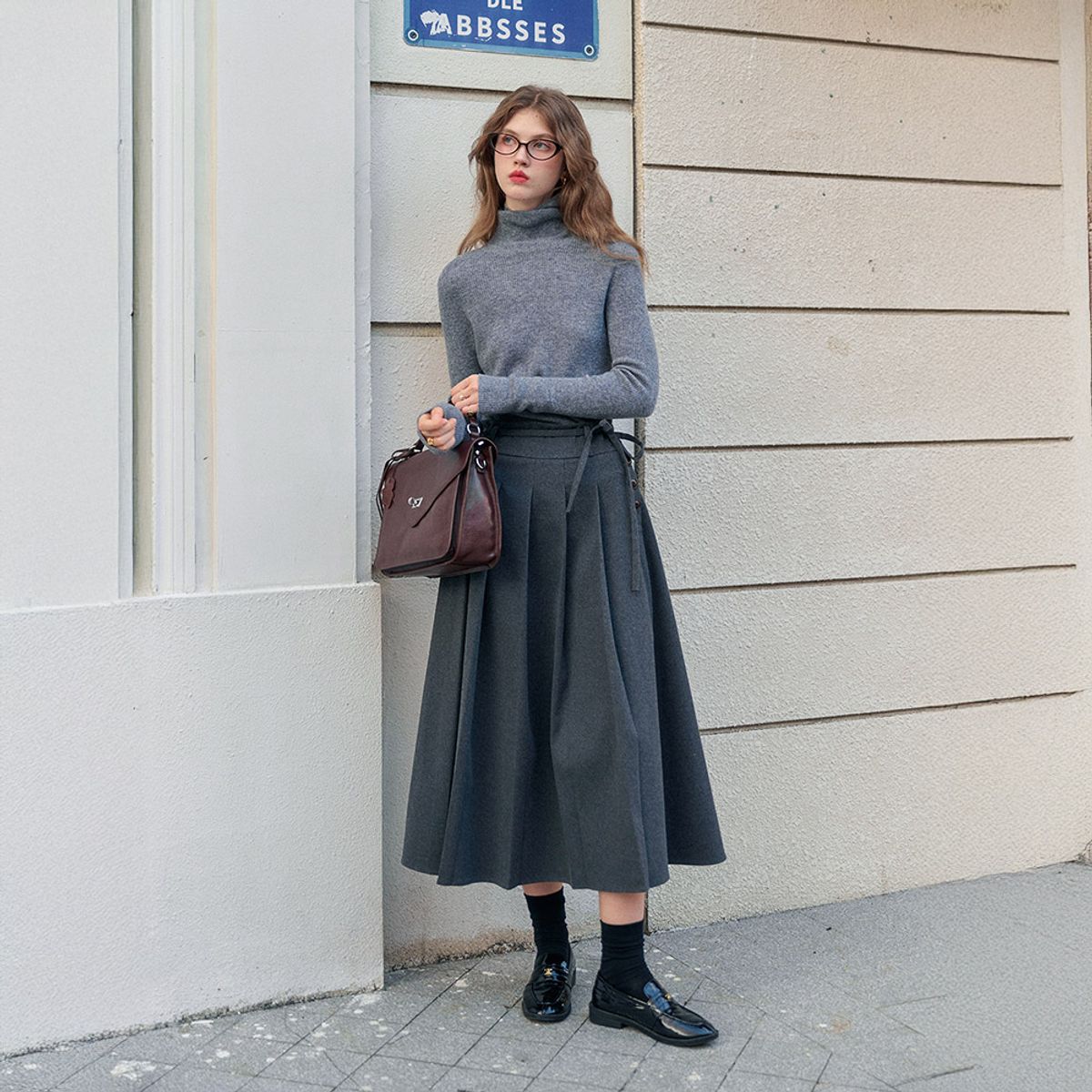 심플레트로(SIMPLE RETRO) SR_Tweed brushed pleated skirt