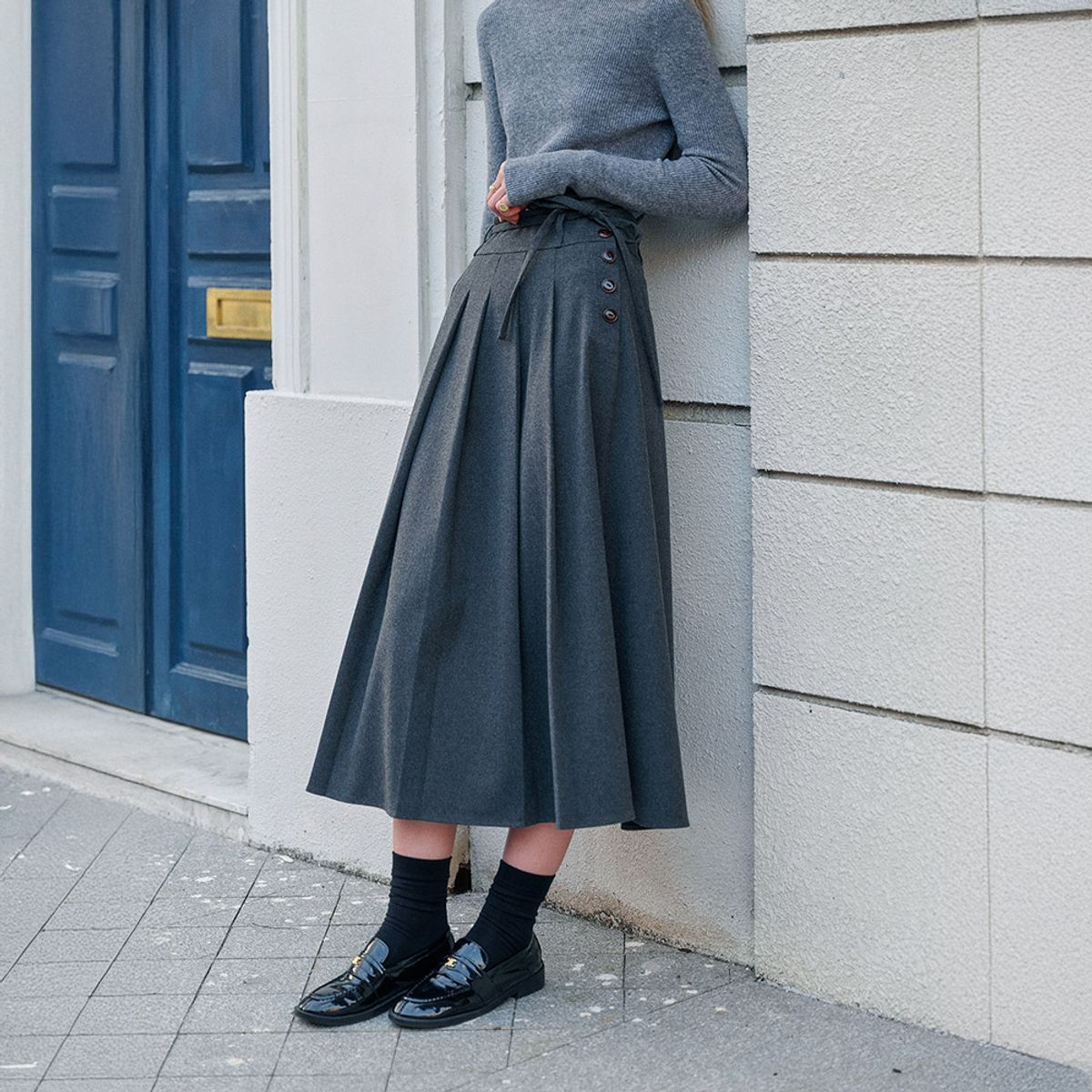 심플레트로(SIMPLE RETRO) SR_Tweed brushed pleated skirt