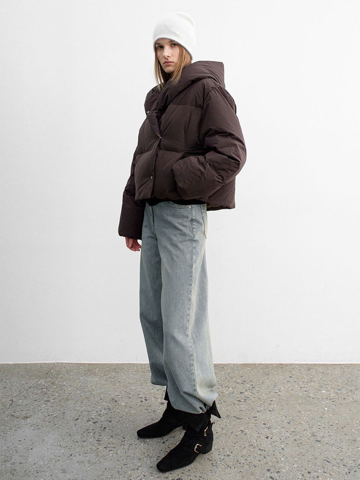 아틀리에 나인(ATELIER NAIN) (JP-585)HOODED DUCK DOWN CROP PUFFER