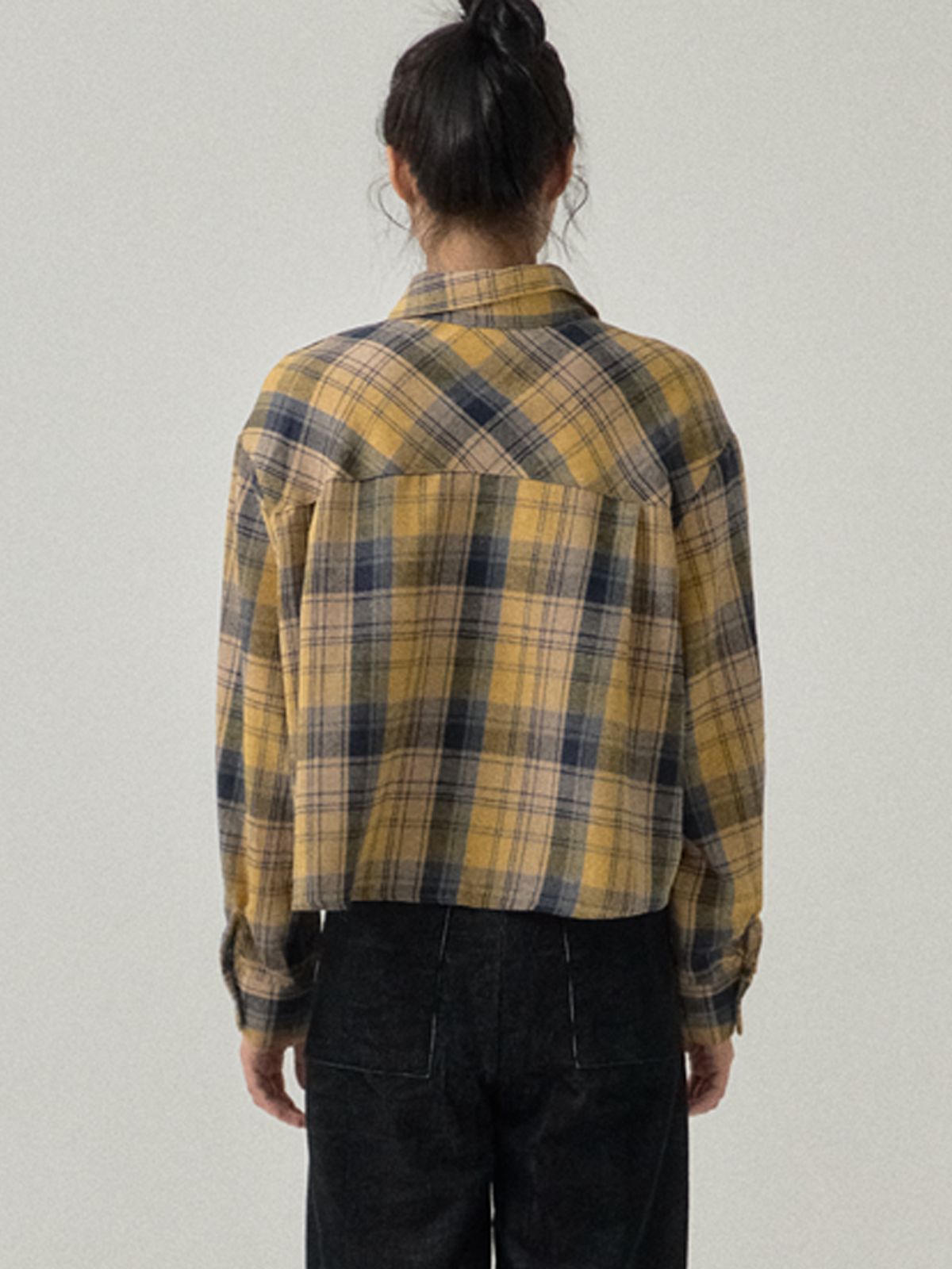 쏘리, 투 머치 러브(SORRY, TOO MUCH LOVE) Loose Fit Cropped Brushed Check Shirt_Yellow