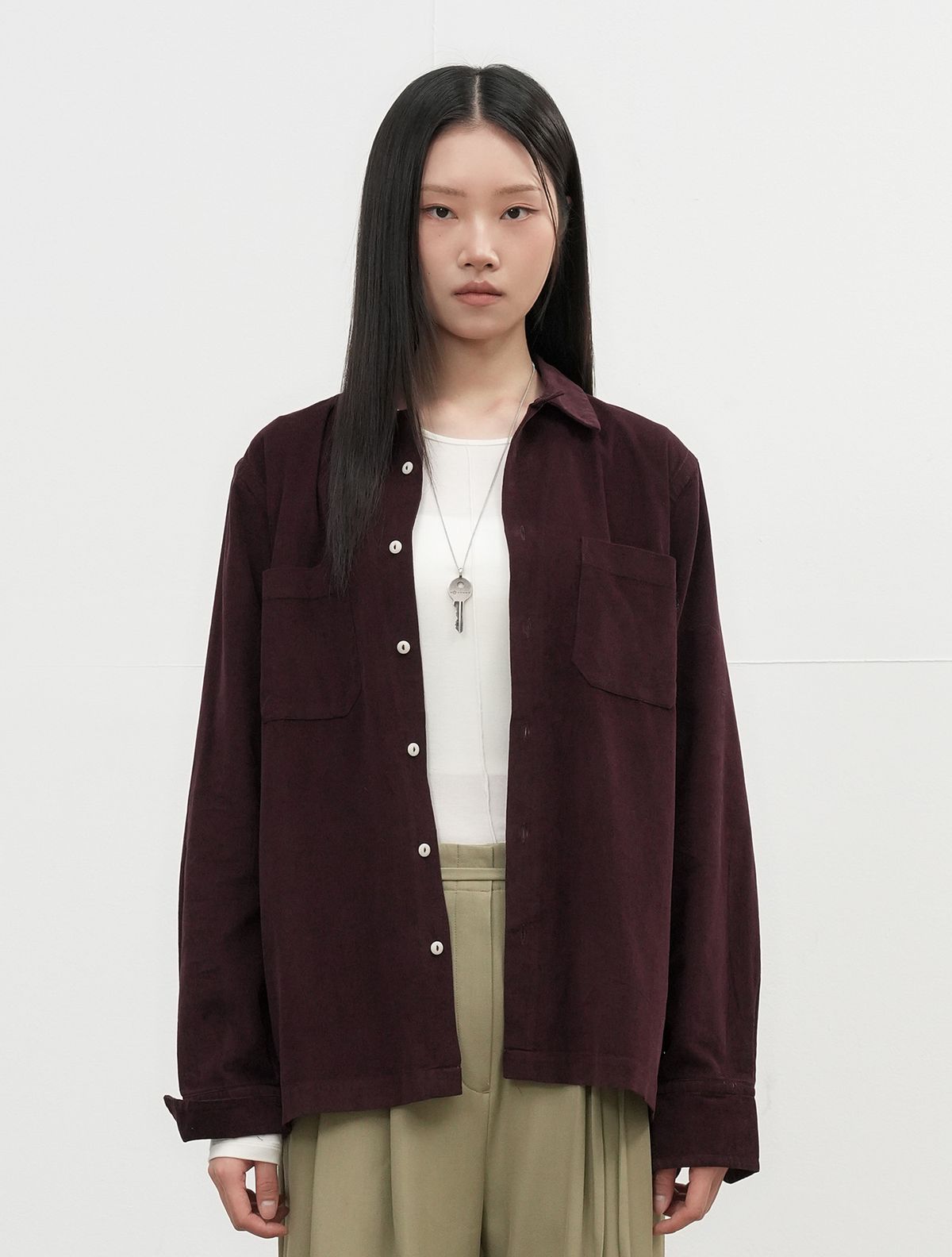 제너럴아이디어(GENERALIDEA) UNISEX 슬림핏 코듀로이 오픈카라 셔츠 [BURGUNDY] / SBE3U03006