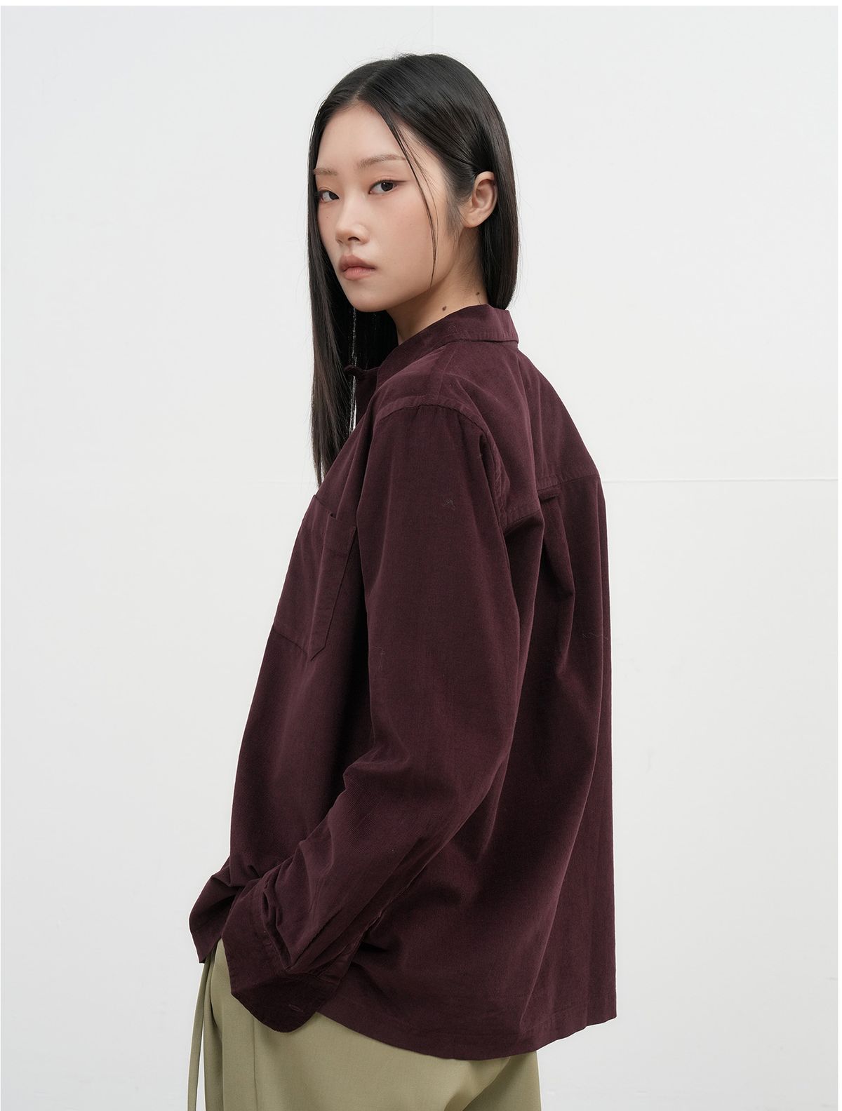 제너럴아이디어(GENERALIDEA) UNISEX 슬림핏 코듀로이 오픈카라 셔츠 [BURGUNDY] / SBE3U03006